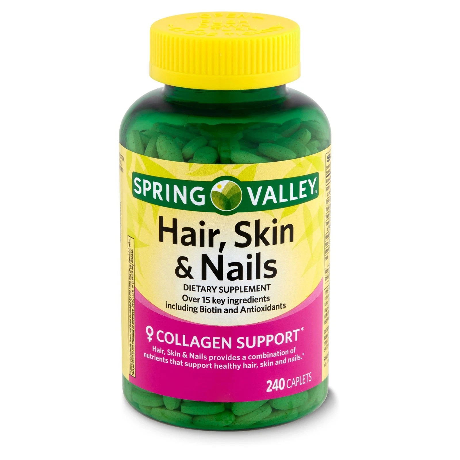 Spring Valley Hair, Skin & Nails Caplets Dietary Supplement, 240 Count