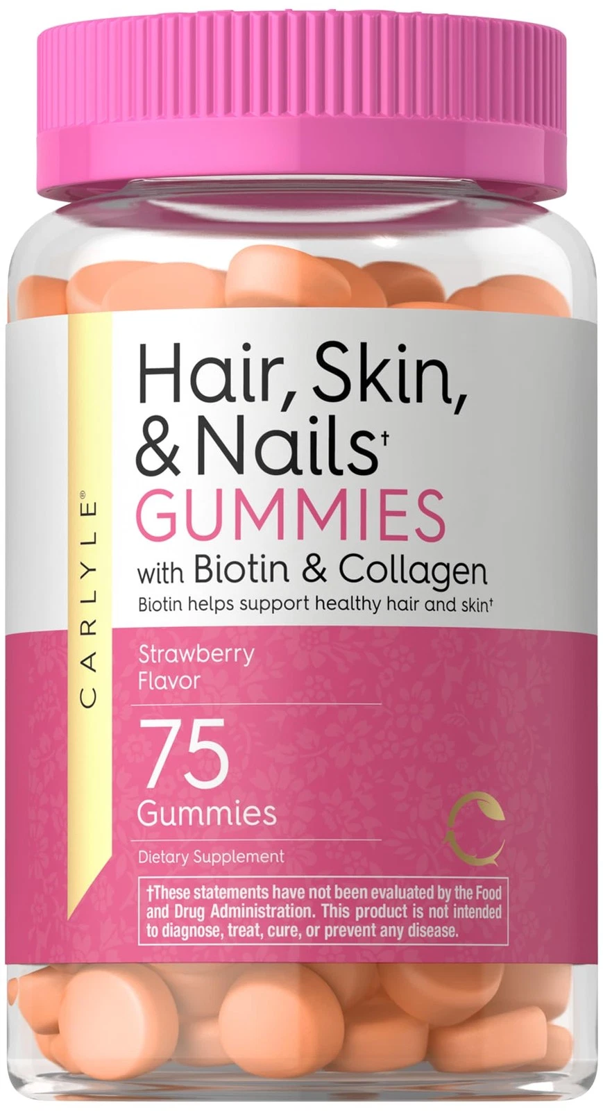Carlyle Hair Skin and Nails Vitamins | 75 Gummies | with Biotin and Collagen | G