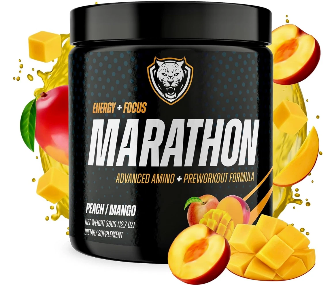 Marathon, Advanced Amino + Preworkout Formula, Peach Mango, 12.7 oz (360 g)