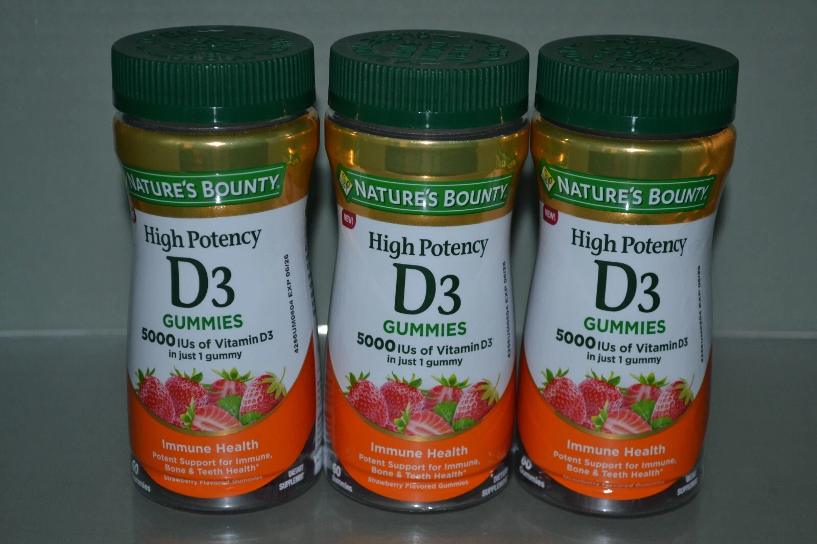 (3) Nature's Bounty High Potency D3 5000 IU, 60 Gummies Each, Exp. 06/2026