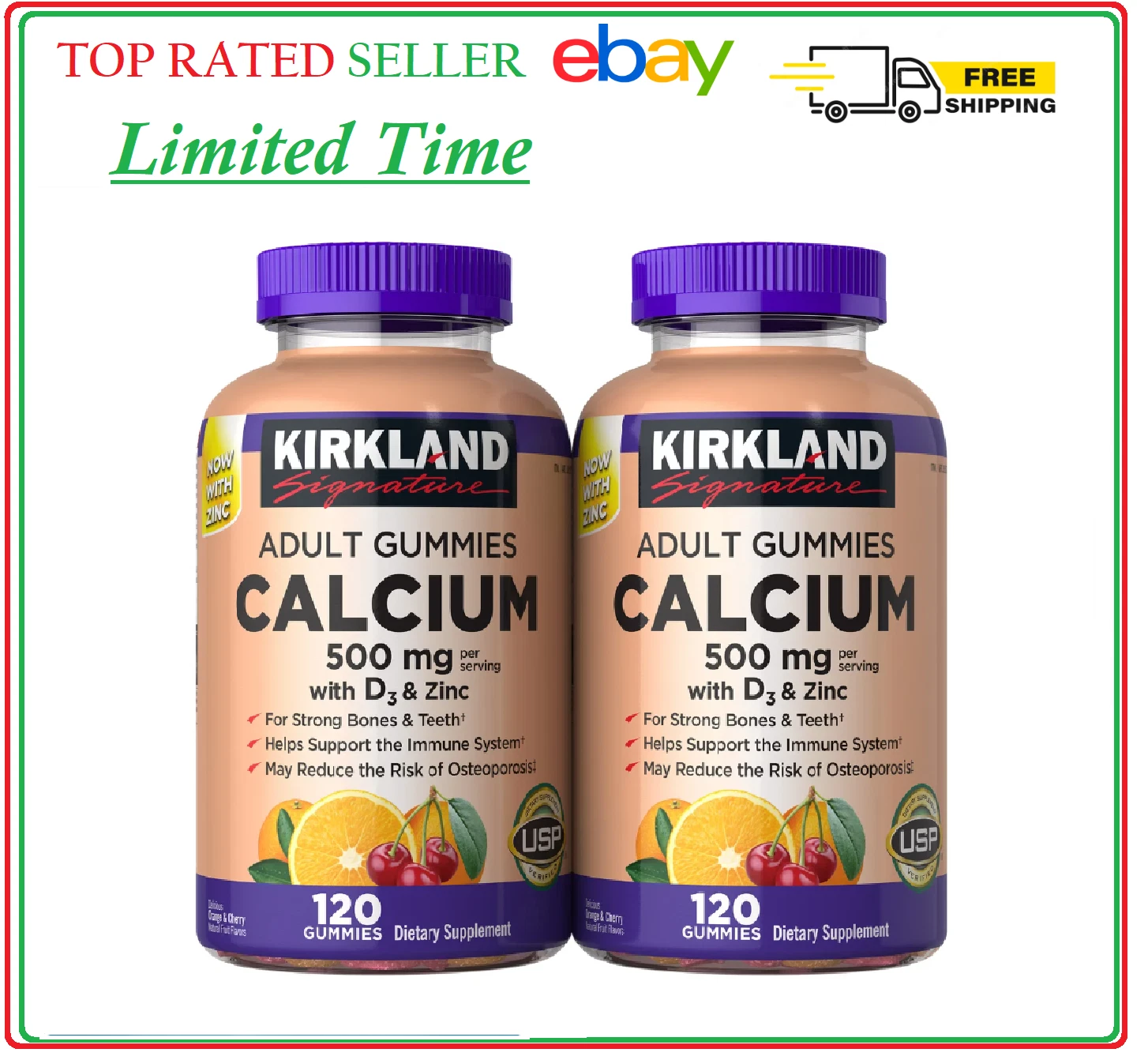 Kirkland Signature Calcium 500 mg with D3 & Zinc, 240 Adult Gummies