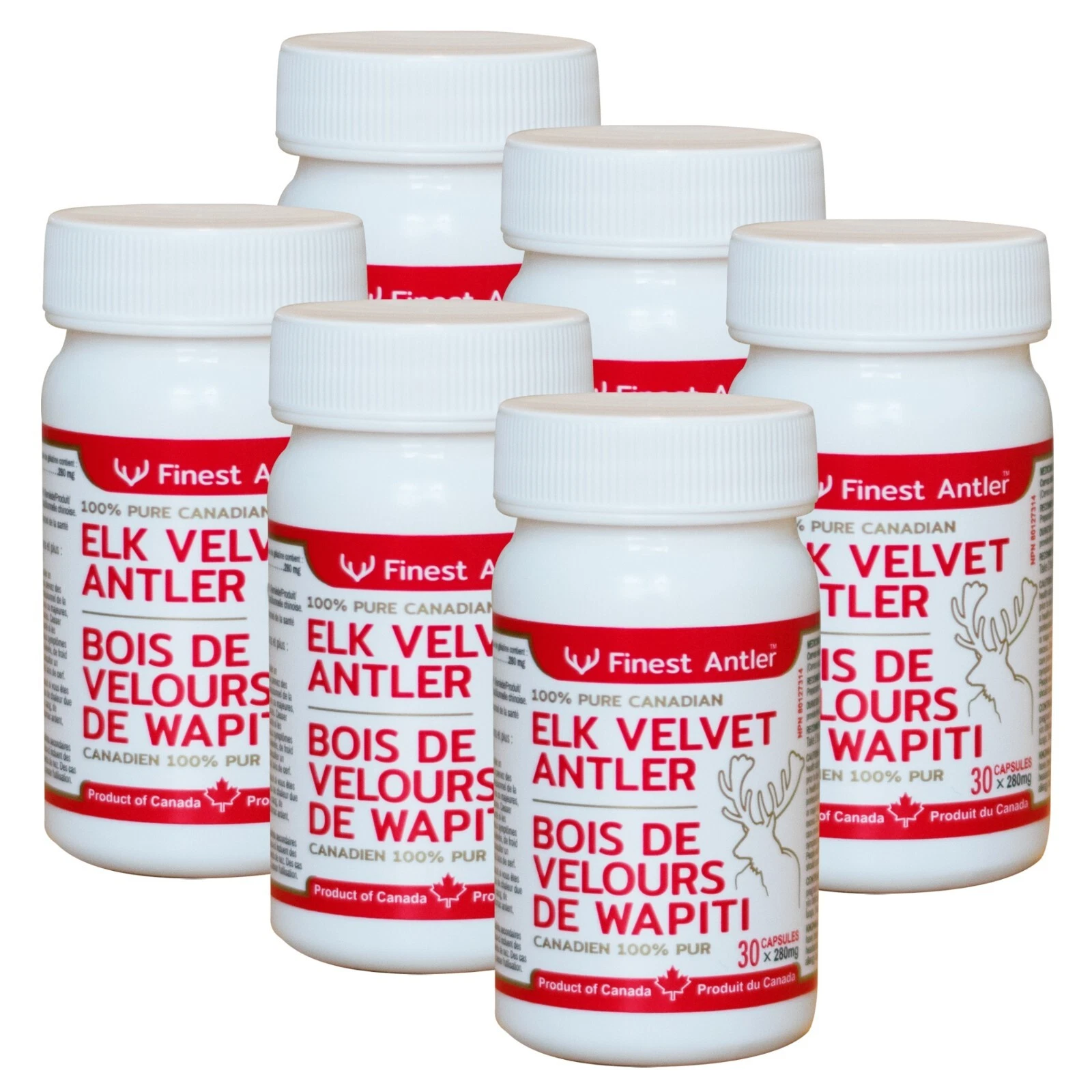 Elk Velvet Antler Capsules, 100% Pure, Made in Canada (30 caps, 280mg, 6-Pack)
