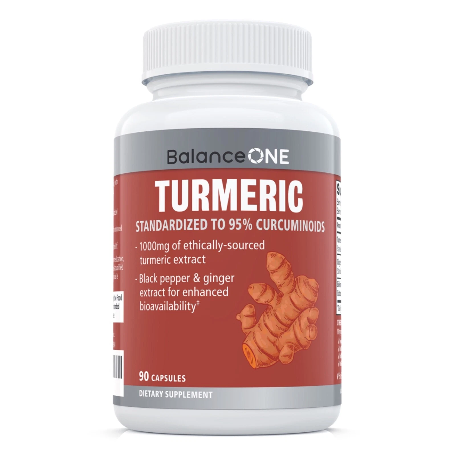 Balance ONE Turmeric Extract, Vegan, Maximum Strength Curcumin, 30 Day Supply