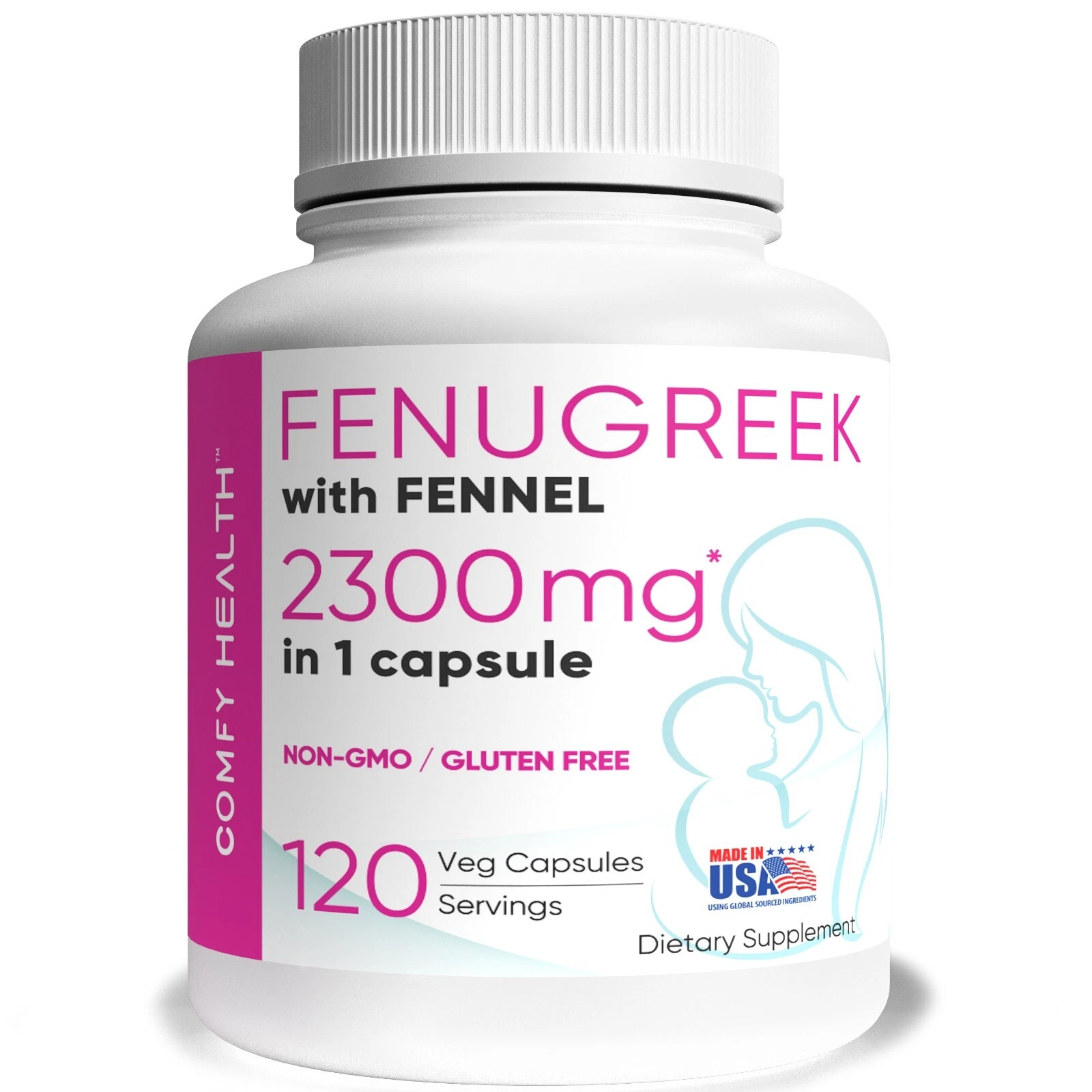Fenugreek Capsules Fennel, 2300mg Capsule l 120 Count, Fenugreek Pills Extract