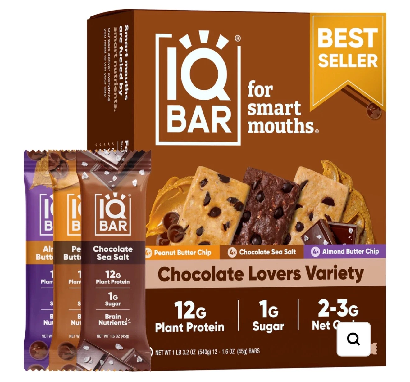 (18 PACK) IQBAR Brain and Body Plant Protein Bars - Chocolate Lovers Variety