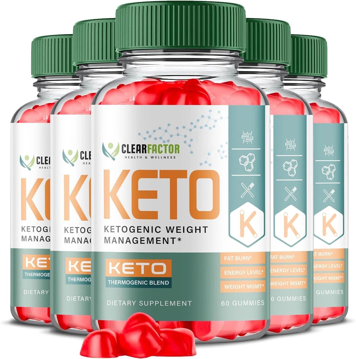 (5 Pack) Clear Factor Keto Gummies for Weight Loss and Energy (300 Gummies)