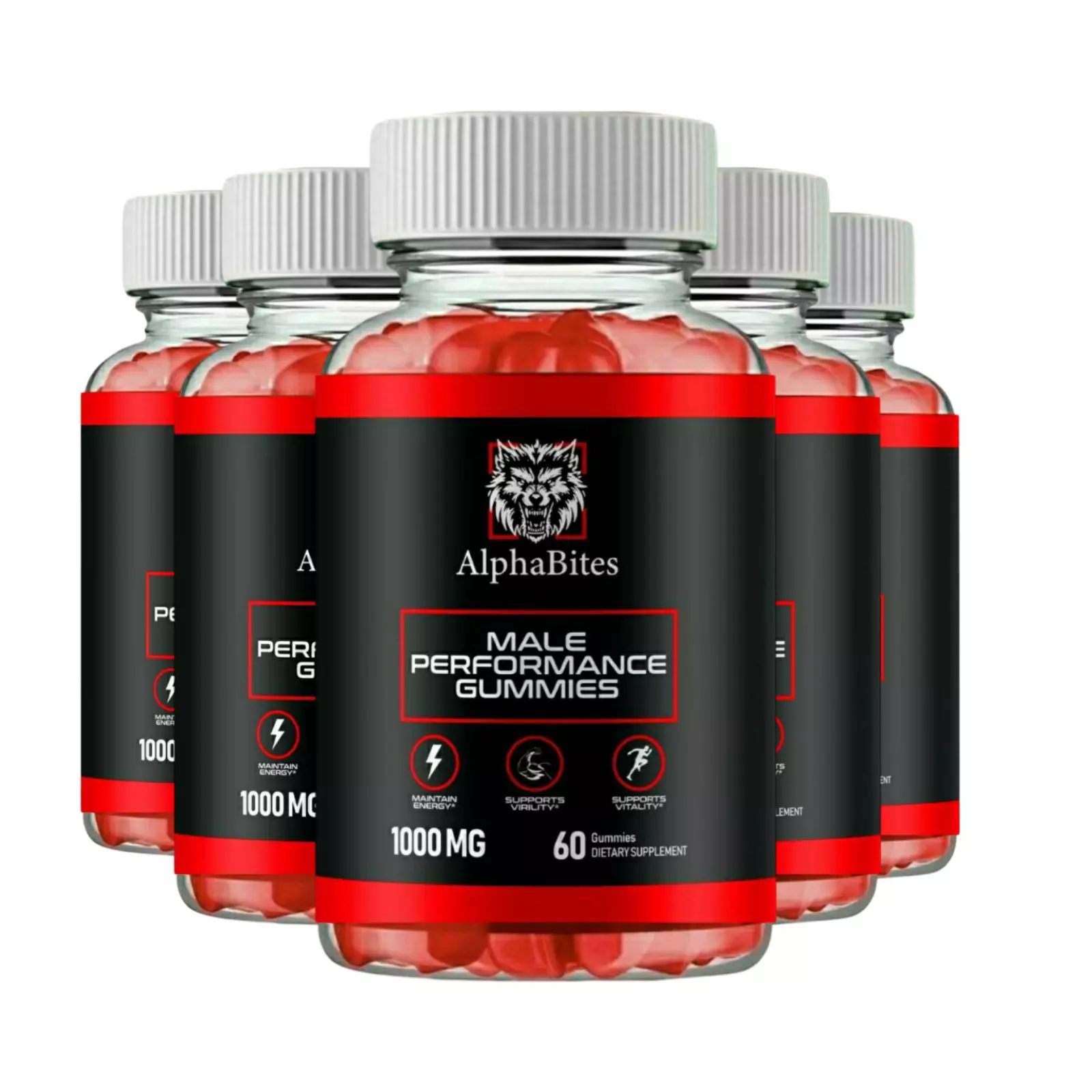 5-Pack Alpha Bites Male Gummies - AlphaBites Natural Support For Men-300 Gummies