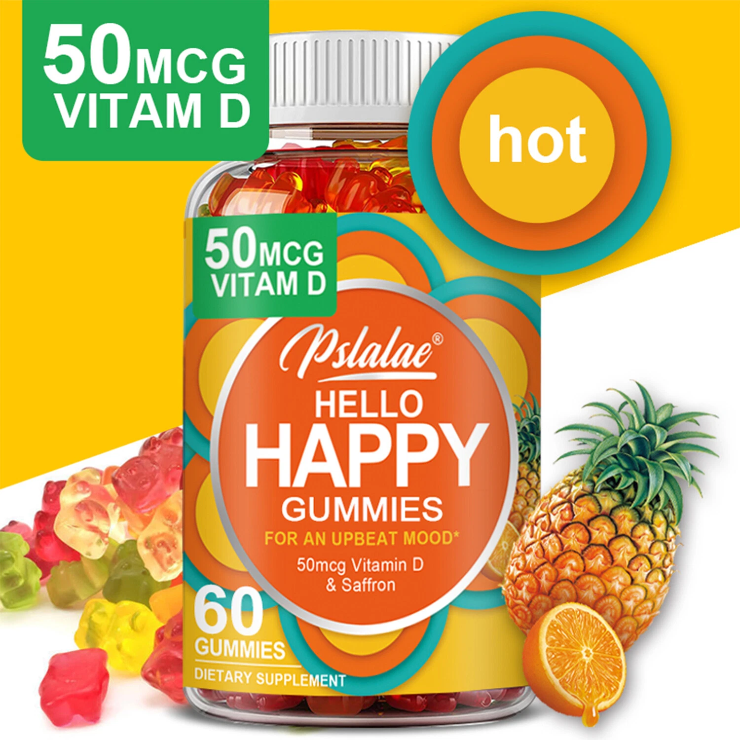 Hello Happy Gummies - Optimistic Mood, Reduce Fatigue - with Vitamin D & Saffron