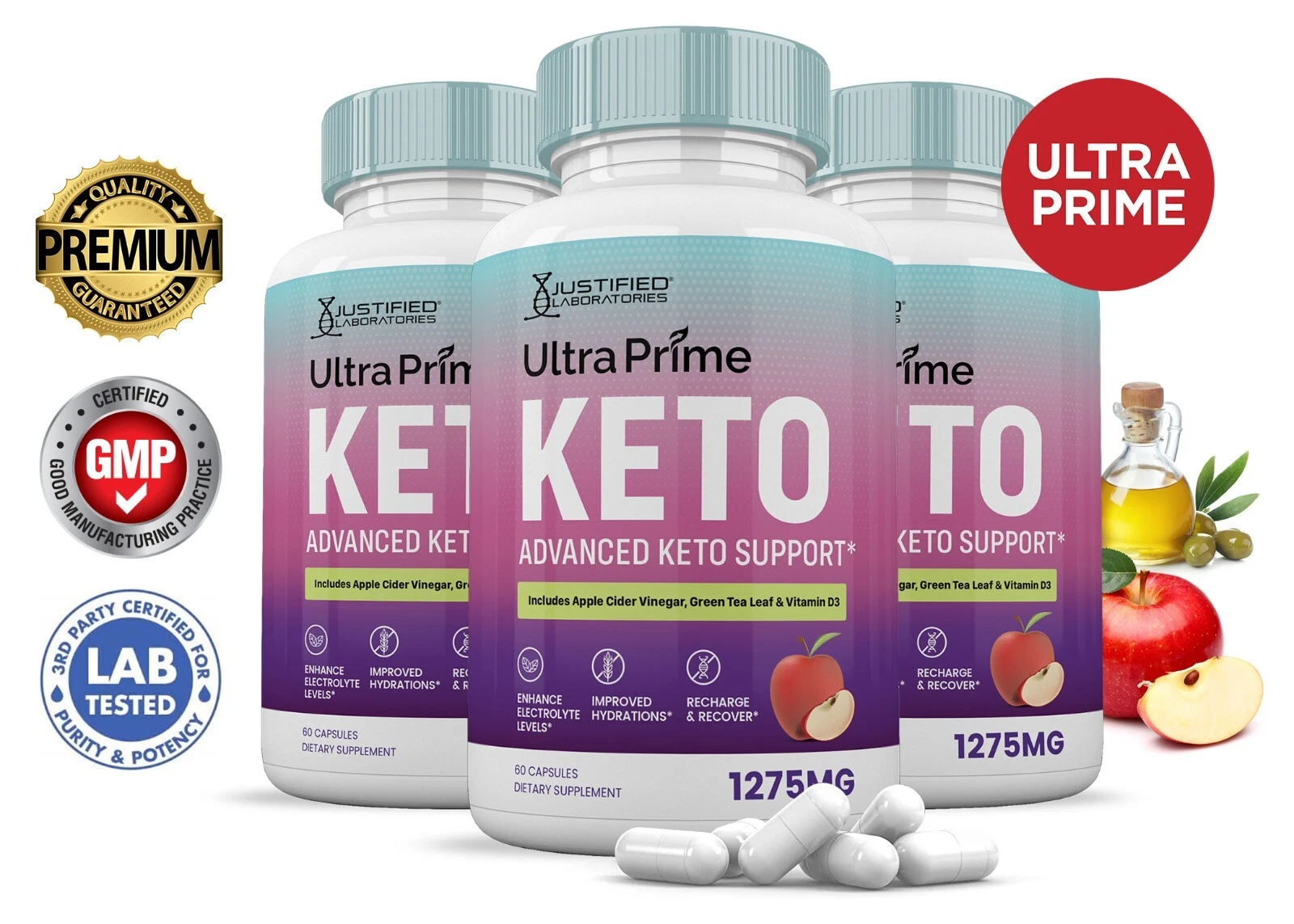 Ultra Prime Keto ACV Pills 1275 MG Stronger Than Gummies Keto Support 3 Bottle