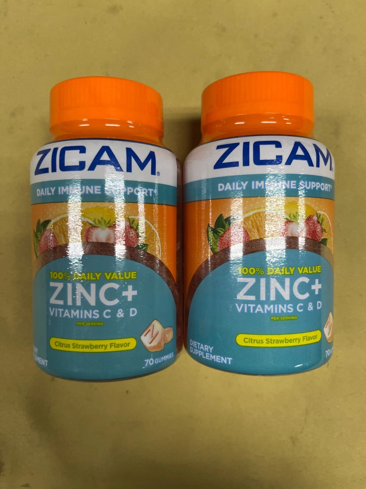 2 New Zicam Zinc + Vitamins C & D Citrus Strawberry - 70 Gummies Each Ex. 01/26+