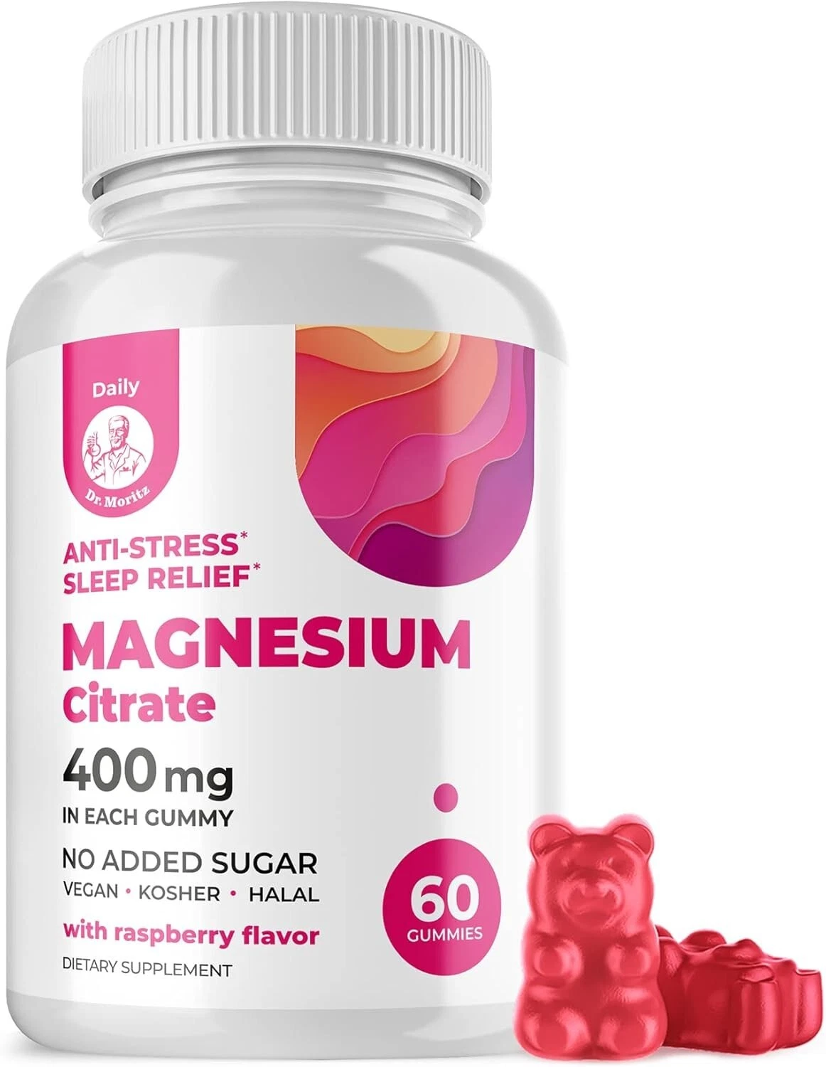 DR. MORITZ Magnesium Gummies Sugar Free - Calm, Mood, & Anti-Stress 60 Count V-5