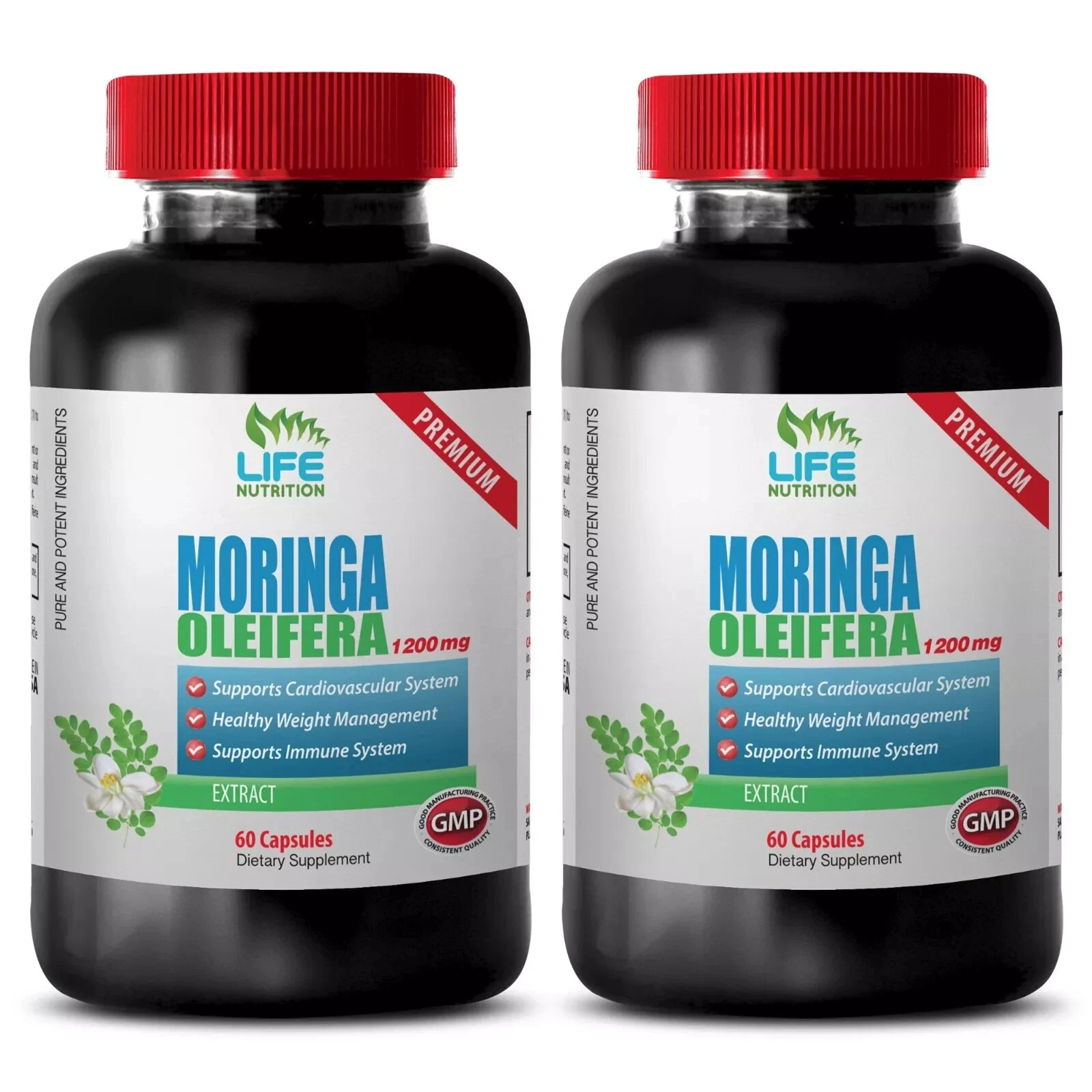 Natural Energy - MORINGA OLEIFERA - Leaf Powder 2 Bottles 120 Capsules