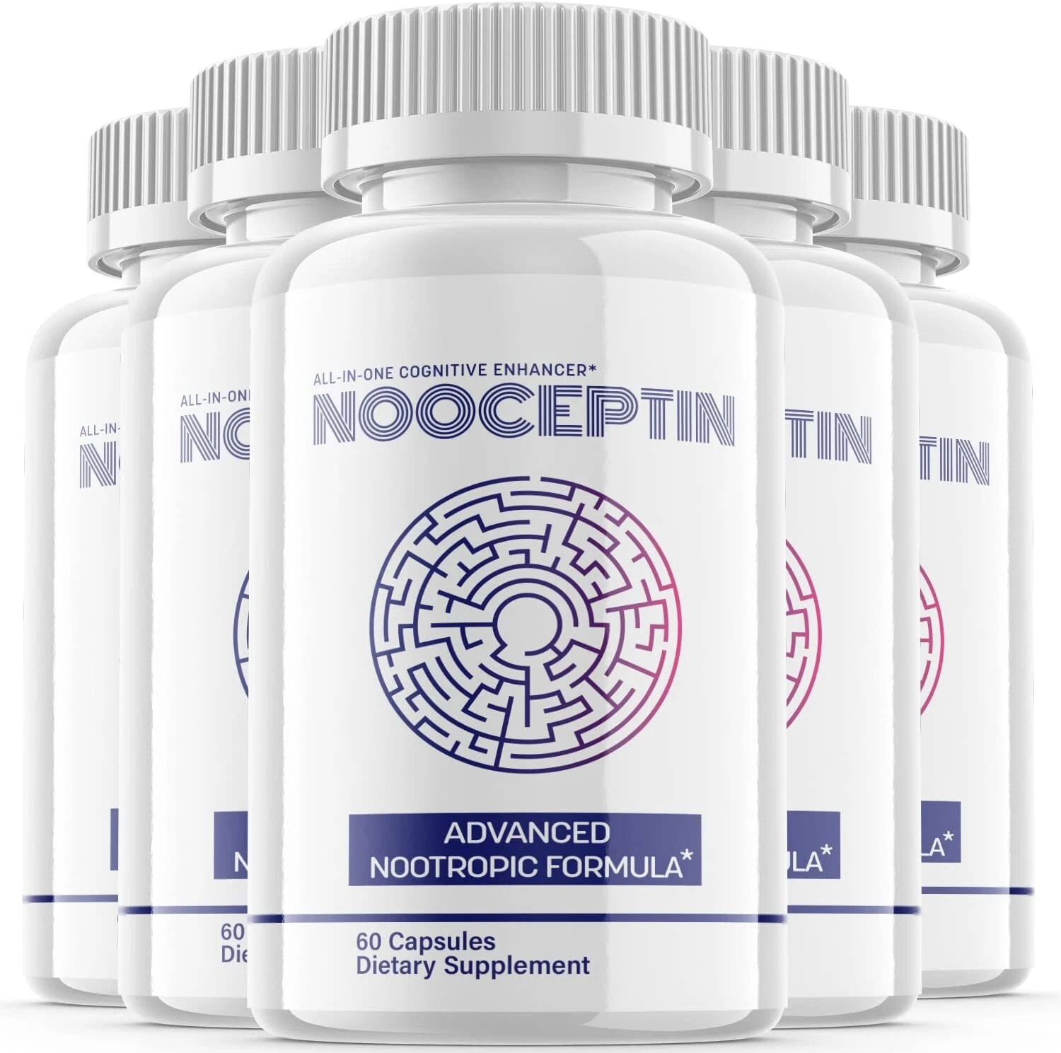 (5 Pack) Nooceptin Nootropic Supplement - Brain Productivity Support - 300 Caps