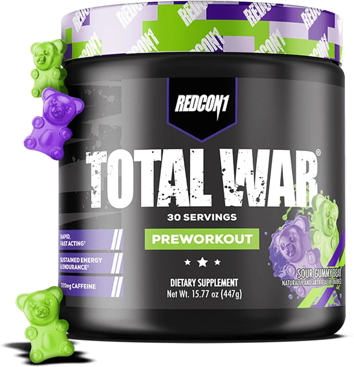 REDCON1 Total War Preworkout 447g Sour Gummy Bear Energy Formula 30 Servings