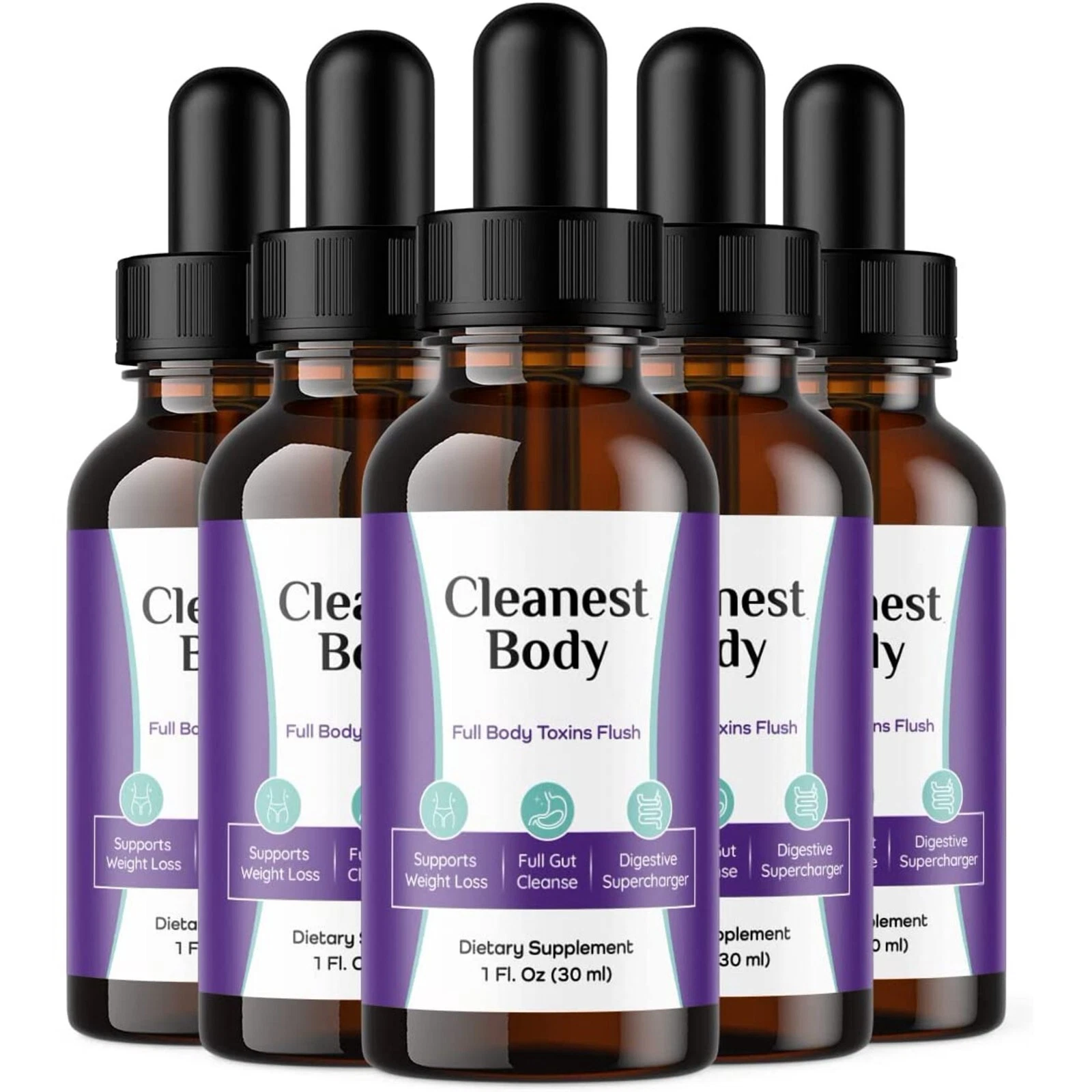 5 Pack - Cleanest Body Drops, Full Body Flush Management, Cleanse, and Digestion