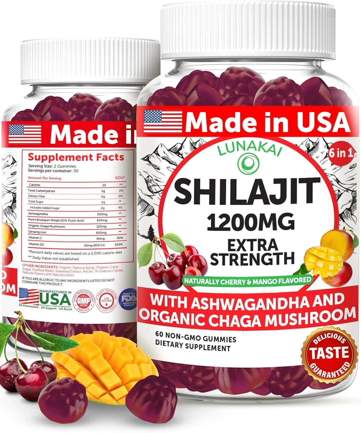 Lunakai Shilajit Gummies 1200MG Extra Strength with Ashwagandha Chaga Mushroom