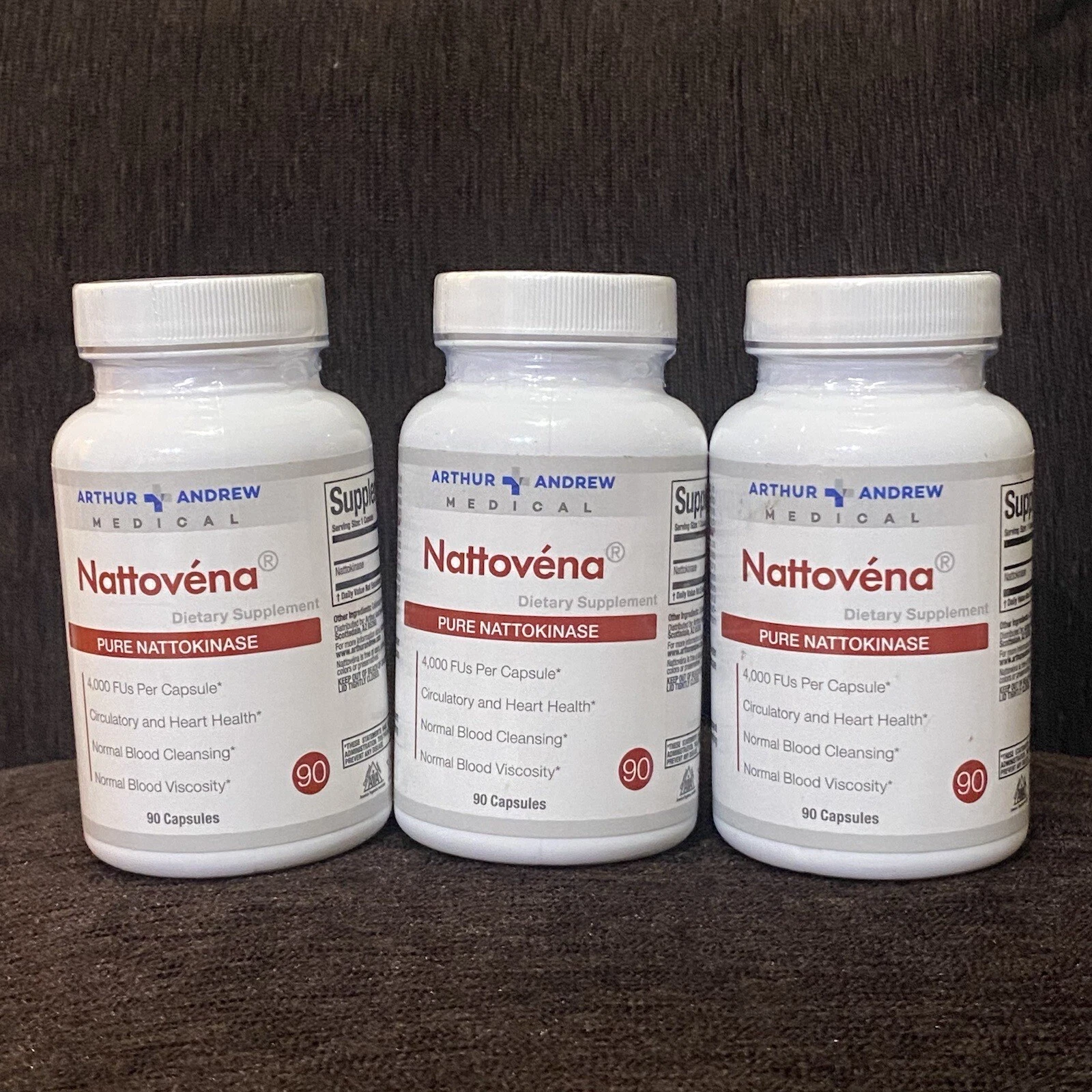 Pack Of 3 - Arthur Andrew Medical, Nattovena, Pure Nattokinase For Heart Health