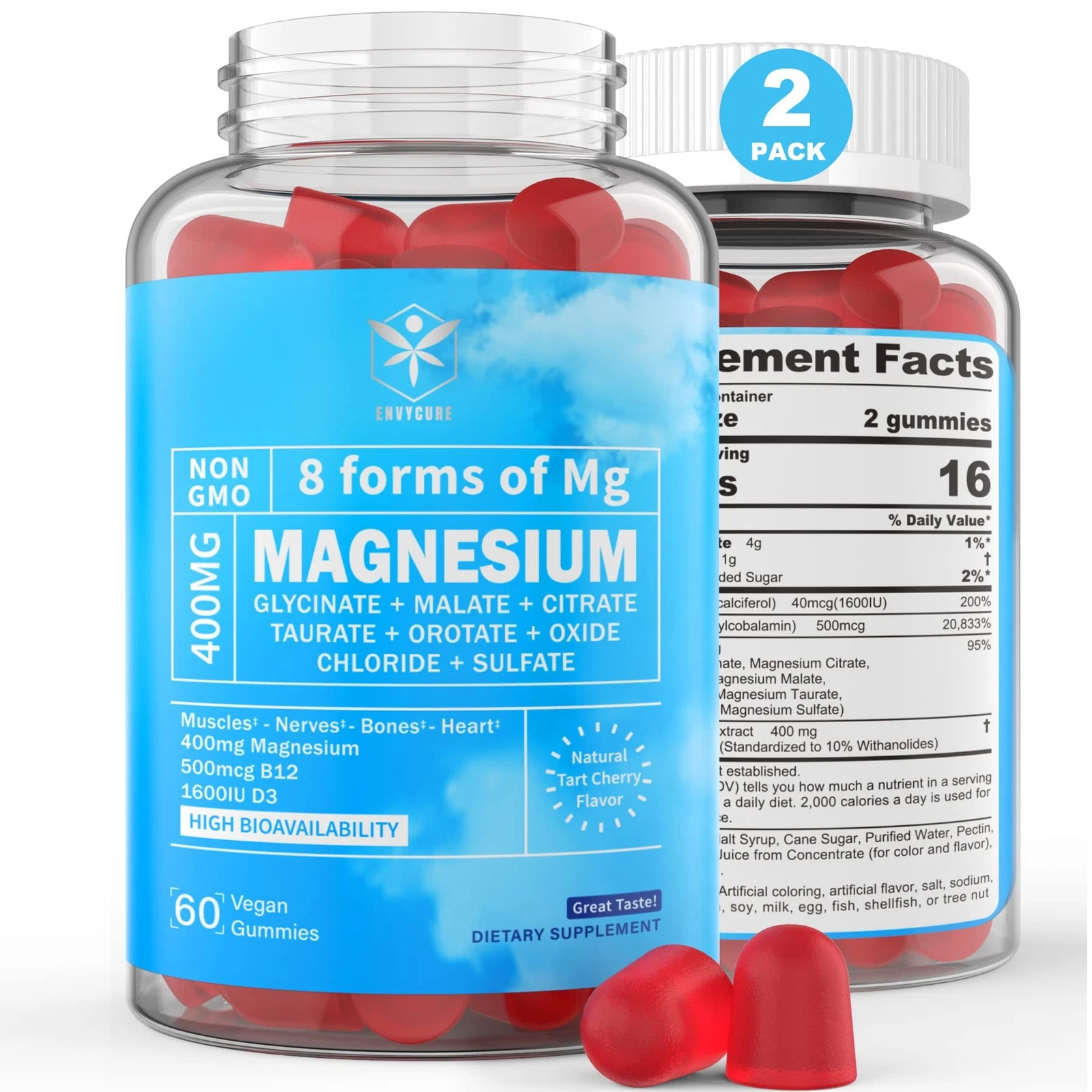 Magnesium Gummies 400mg | as 8 Forms of Magnesium Glycinate Malate Citrate Ta...