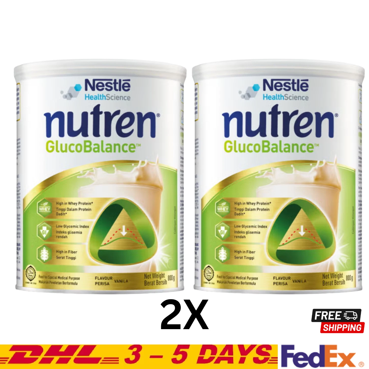 2 X Nestle Nutren GlucoBalance Vanilla 800g Diabetic Complete Nutrition, Low GI