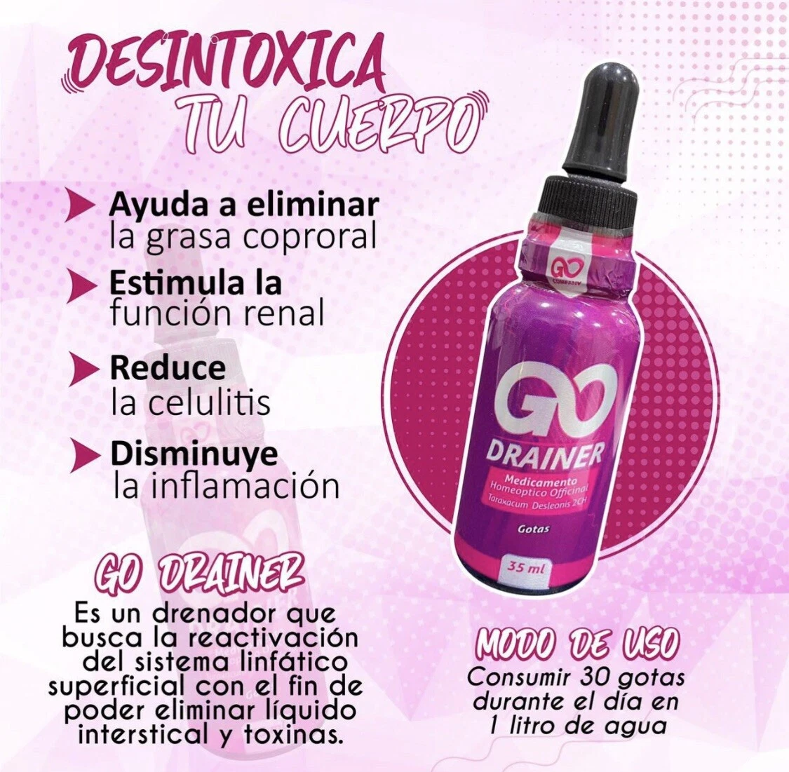 Go Drainer Drops Dietary weight losst/Drenador en Gotas Adelgazantes 30ML