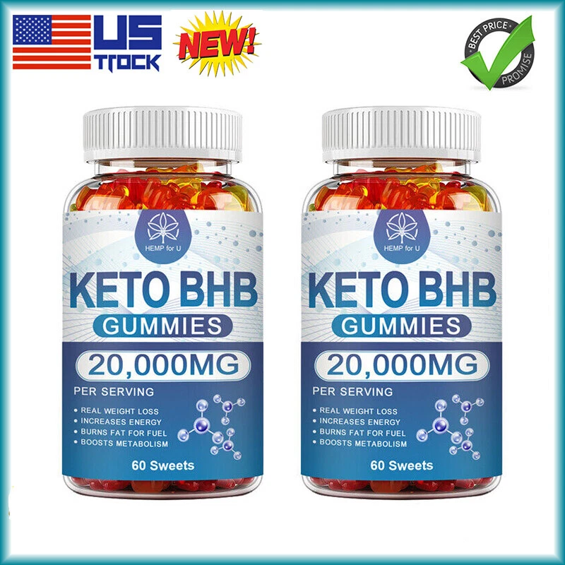 2 Bottles 20,000mg Keto BHB Gummies Fat Burner Weight Loss Suppress Appetite