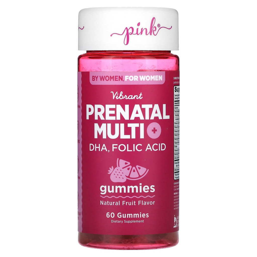 2 X Pink, Vibrant Prenatal Multi + DHA, Folic Acid, Natural Fruit, 60 Gummies