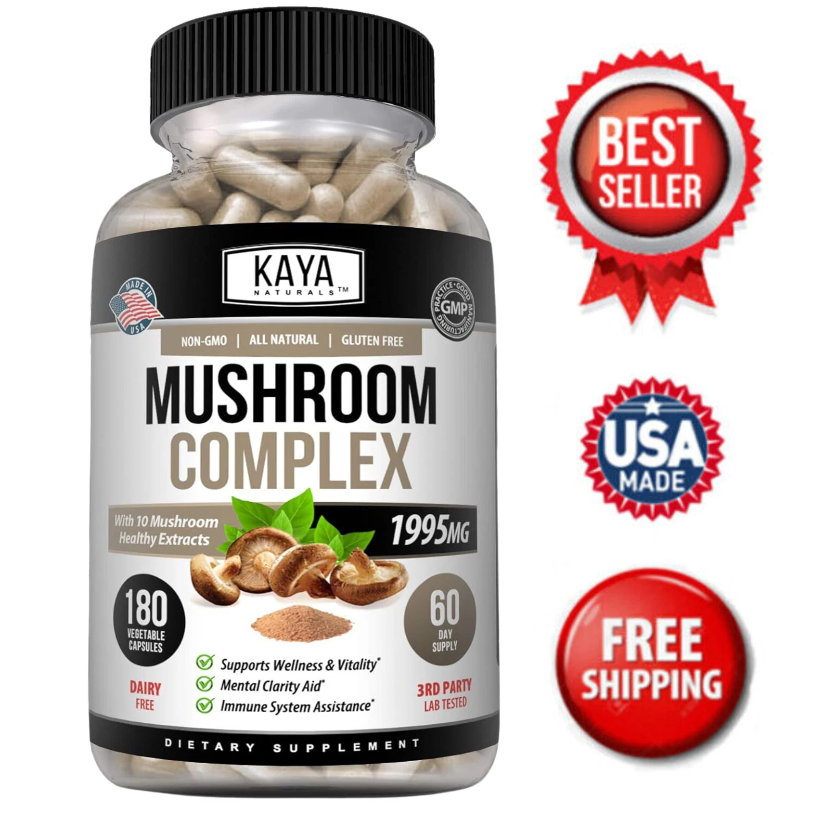 10x Mushroom Complex Supplement 180ct Lions Mane Reishi Shiitake Immune Capsule