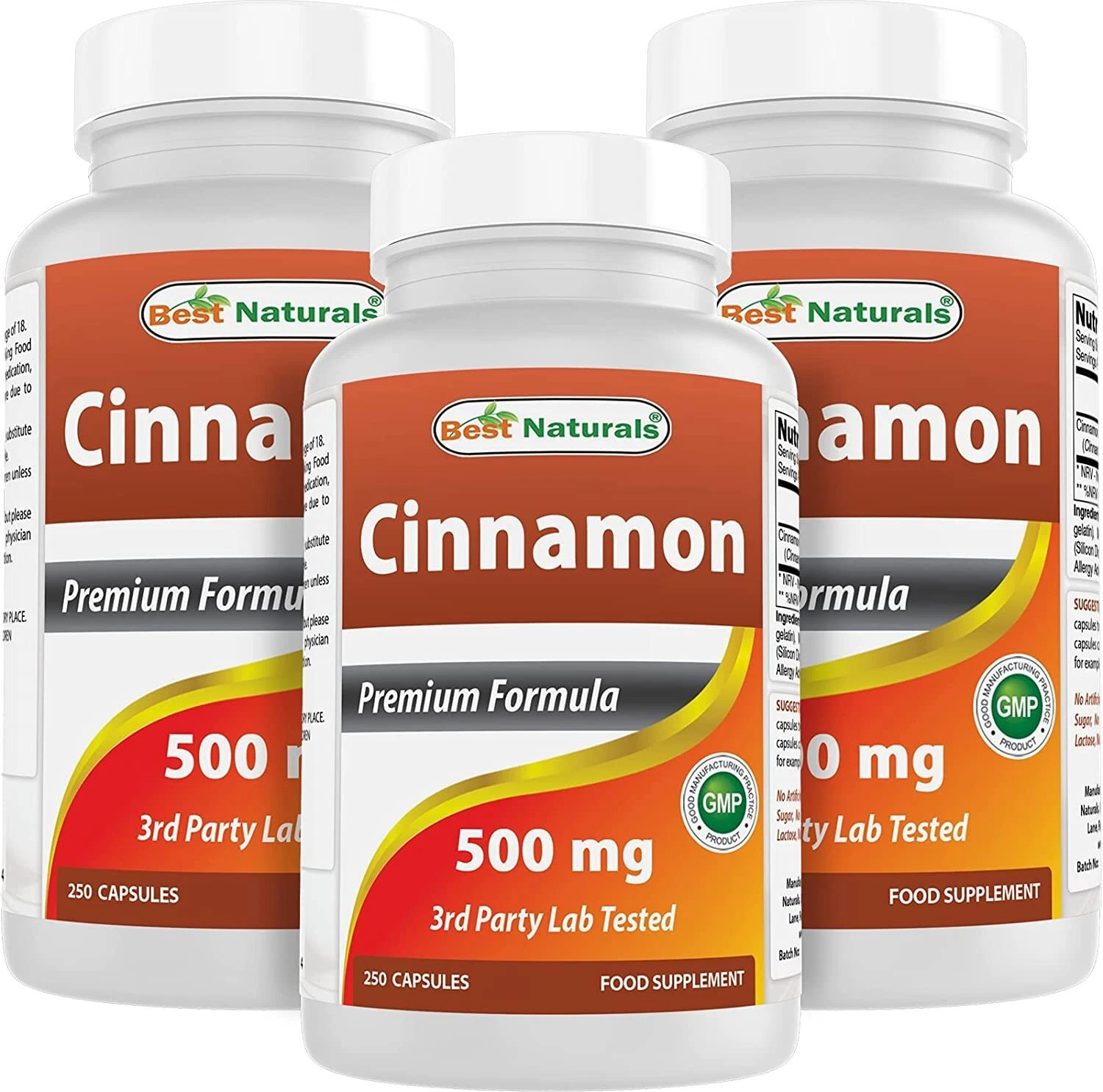 3 Pack Best Naturals Cinnamon 500 mg 250 Capsules