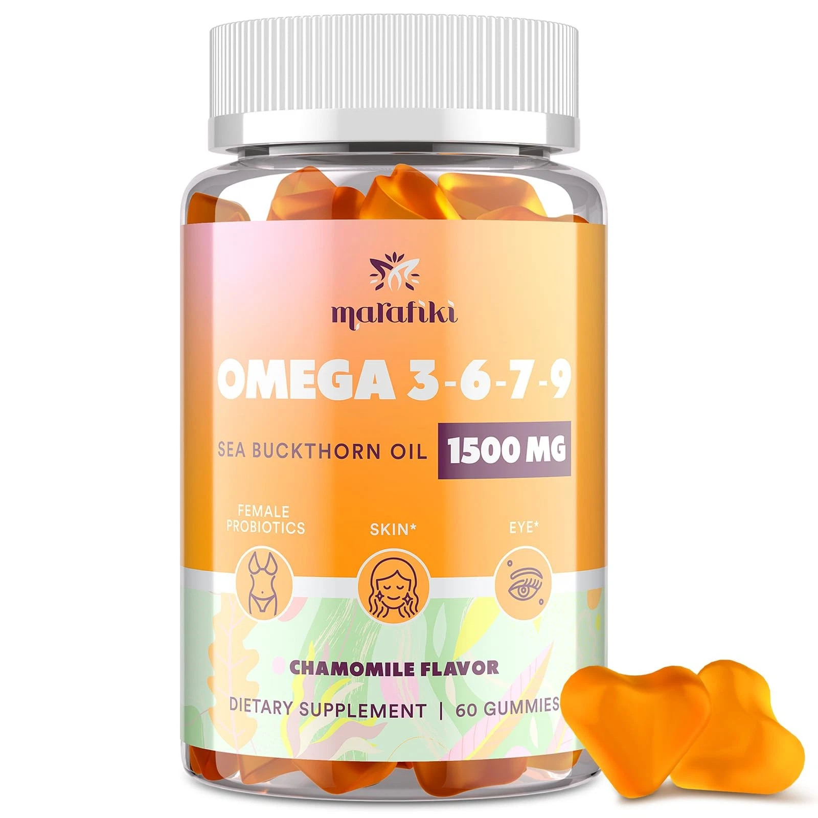 Omega 3 6 7 9 Gummies for Women - Omega 3 Supplement with Sea Buckthorn Oil, Fla