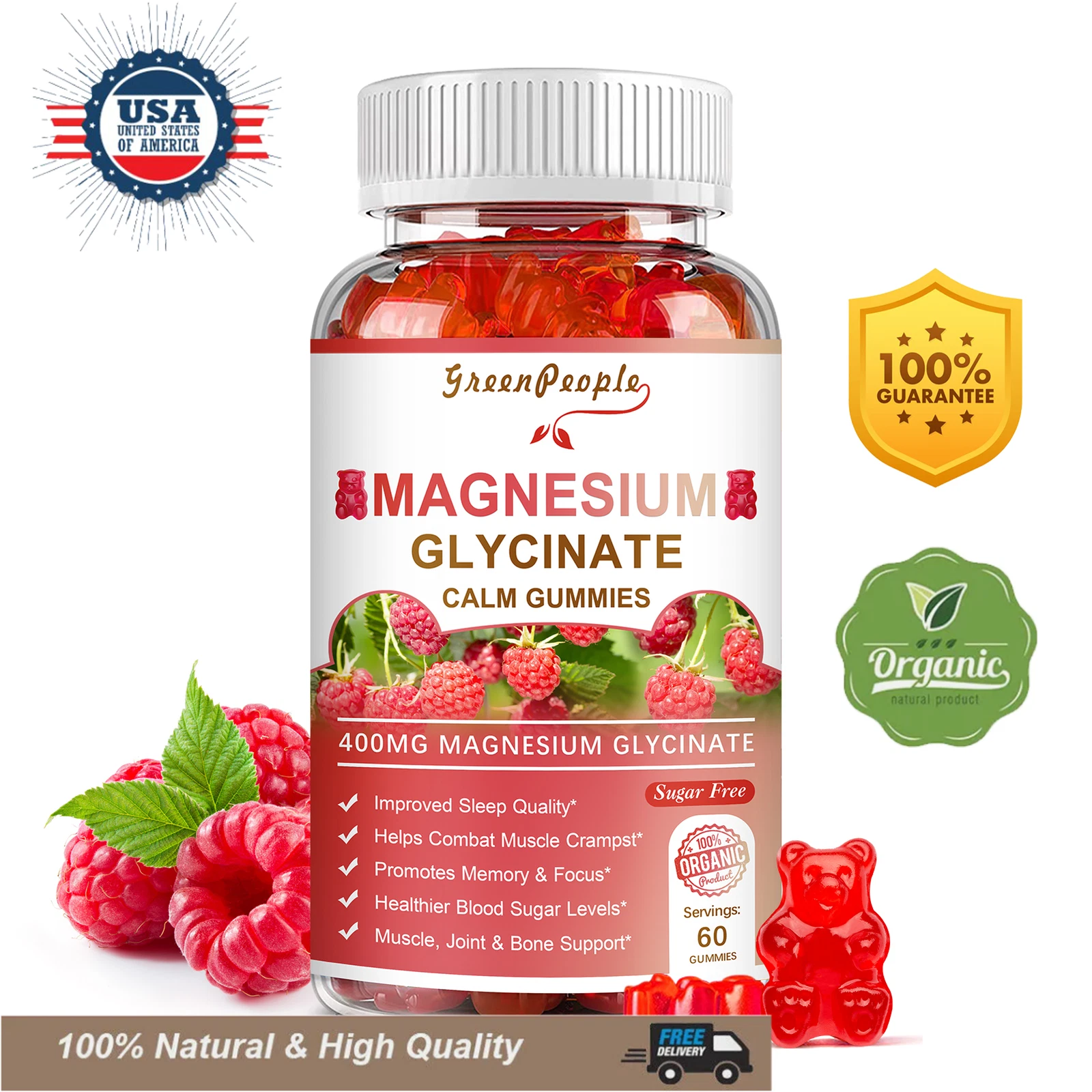 60pcs Magnesium Glycinate Gummies,Sugar Free,Potent Combination to Support Sleep