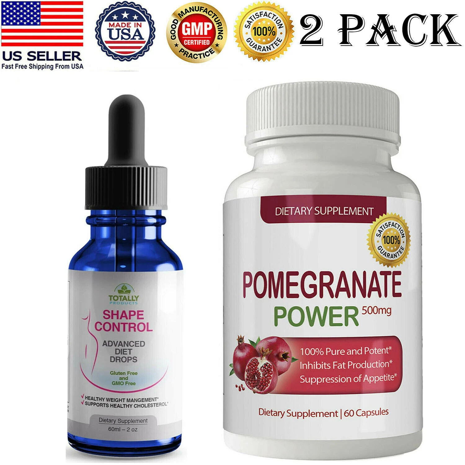 Shape Control Weight Loss Diet Drops & Pomegranate Appetite Suppressant Capsules