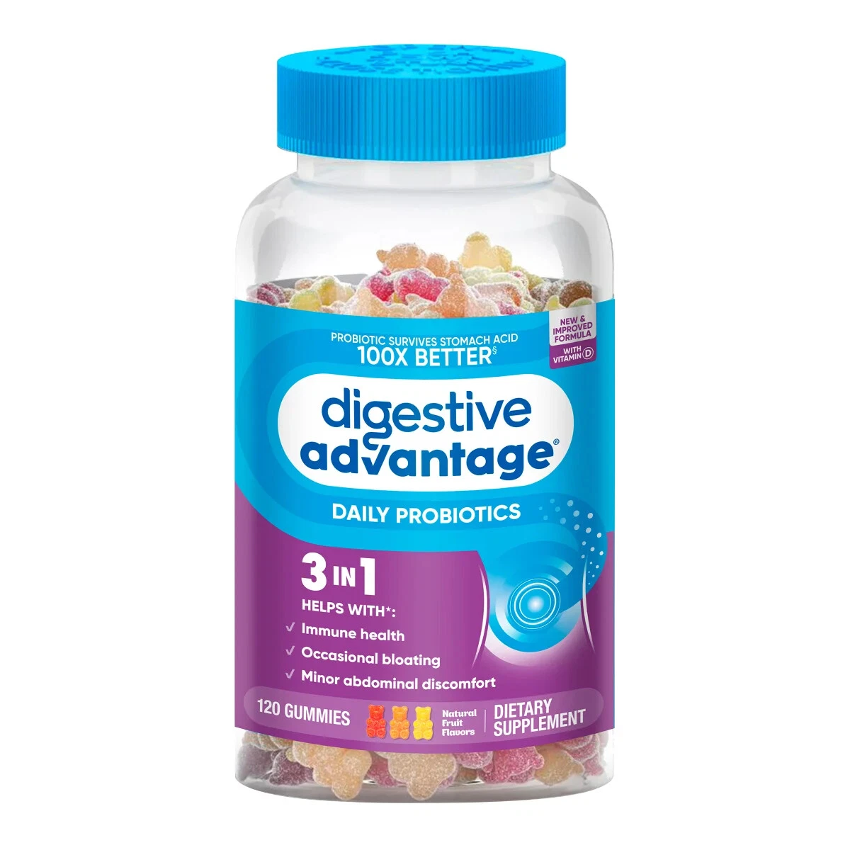 Schiff Digestive Advantage Probiotic Gummies 120 Count 1 Billion CFU Vitamin D