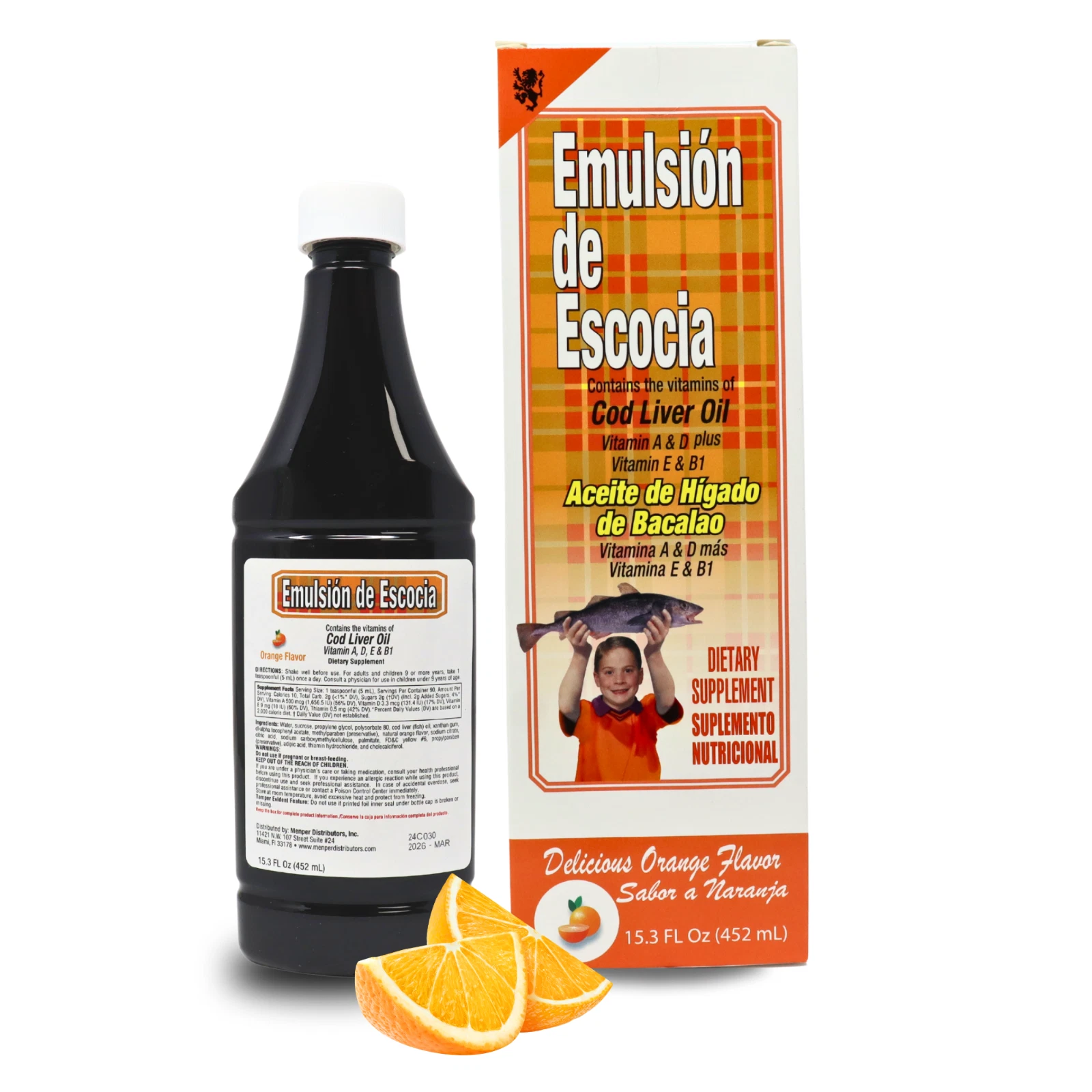 Emulsion De Escocia Cod Liver Oil & Vit A, D & E - Orange Flavor 15.3 fl oz