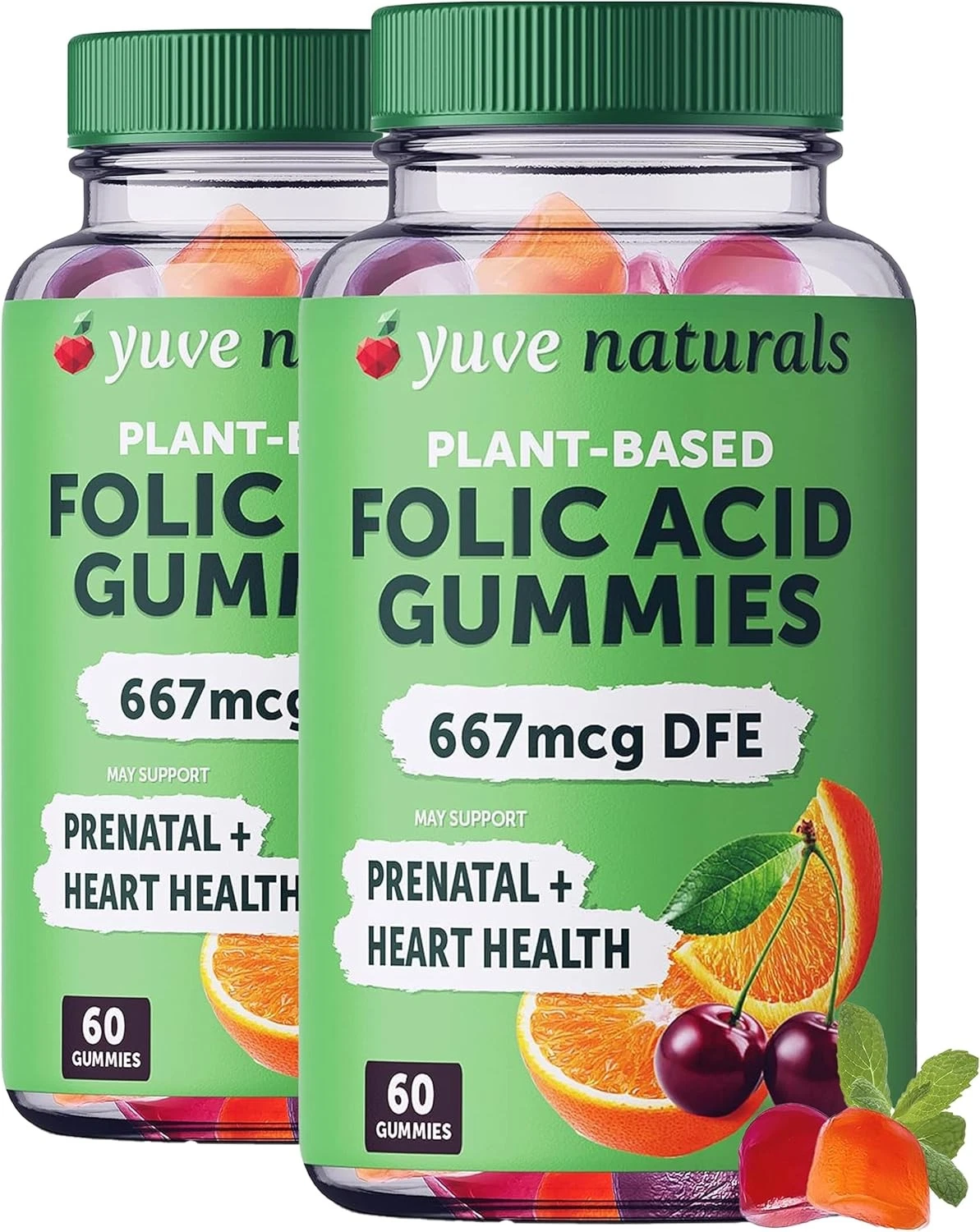 Yuve Prenatal Gummies for Women - Folic Acid 60 Count (Pack of 2)