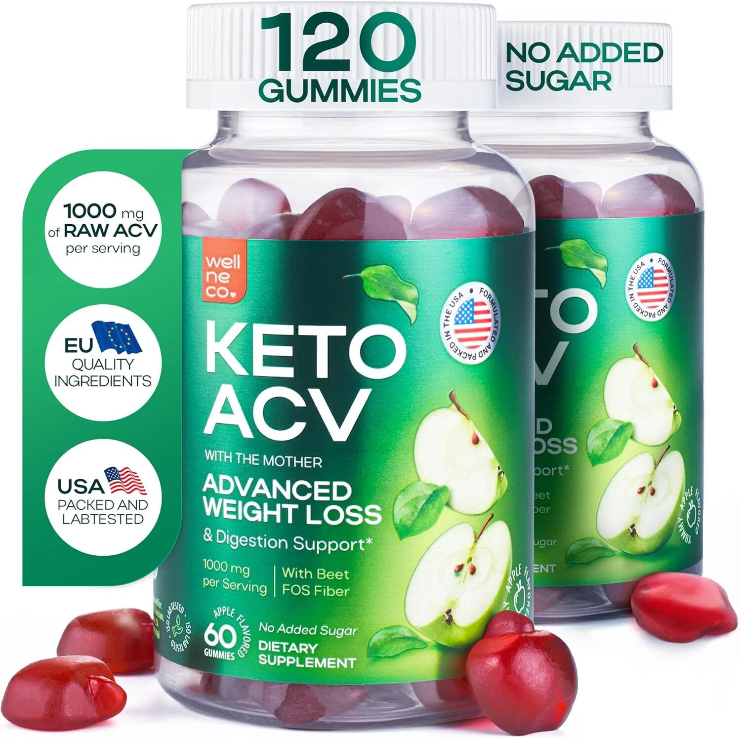 2 Pack Advanced Keto ACV Gummies 1000Mg for Weight Loss Digestion, Metabolism