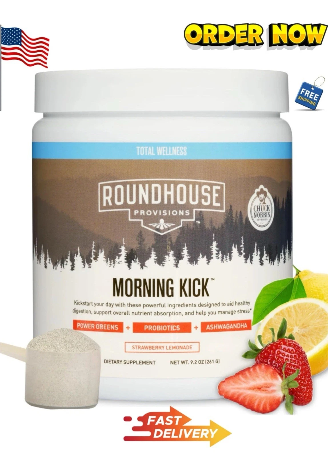 Morning Kick Greens Superfood Powder by Chuck Norris – With Ashwagandha New 2025
