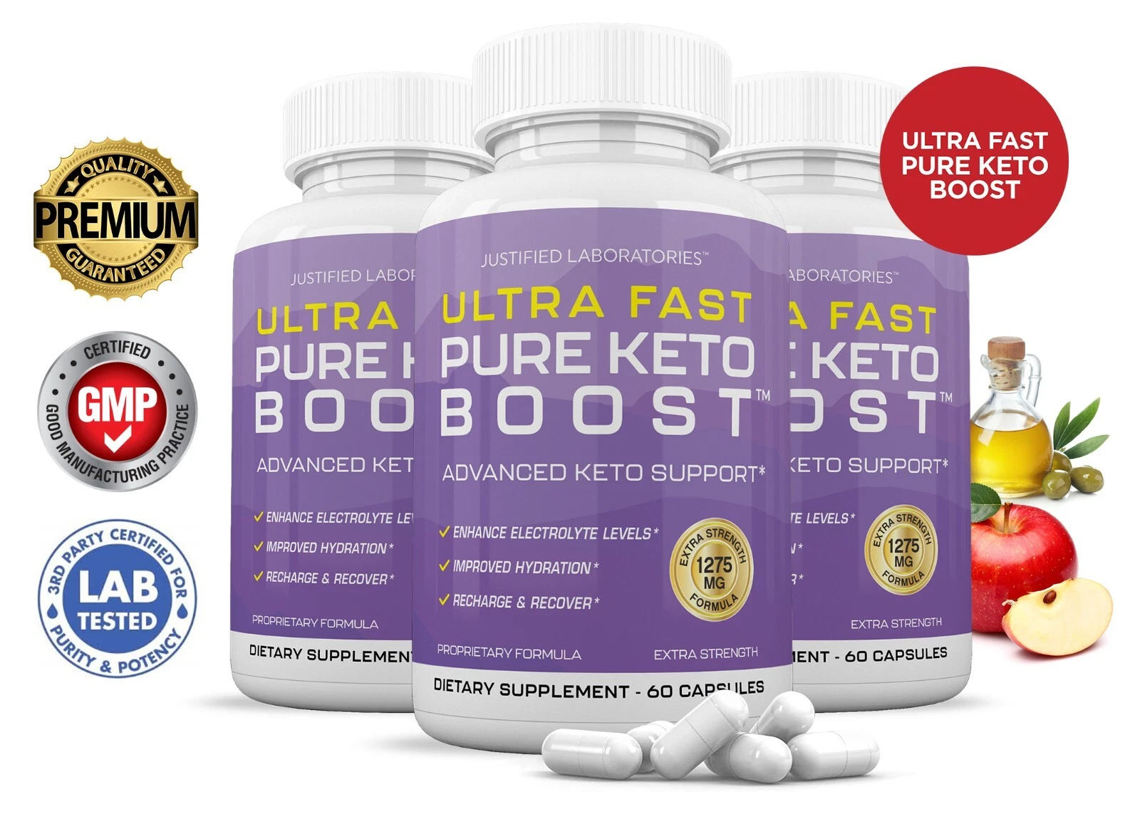 Ultra Fast Pure Keto 1500 Keto ACV Pills 1275MG New Improved Formula 3 Pack