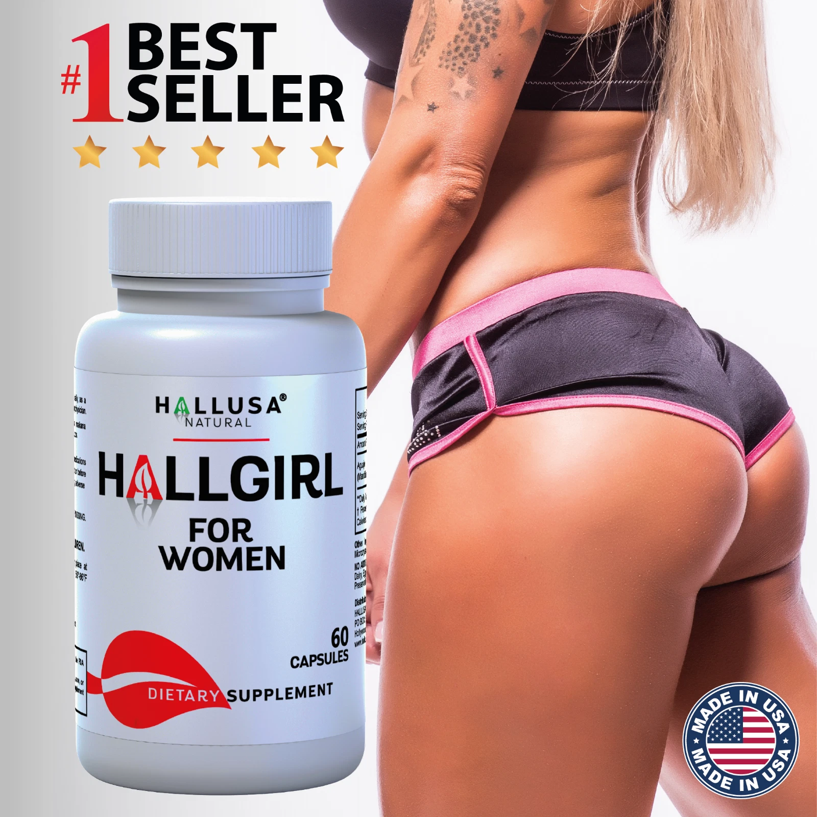 HALLGIRL Aguaje Capsules 1000mg Perfect Curves Bigger Butt Big Chest - 60 Caps