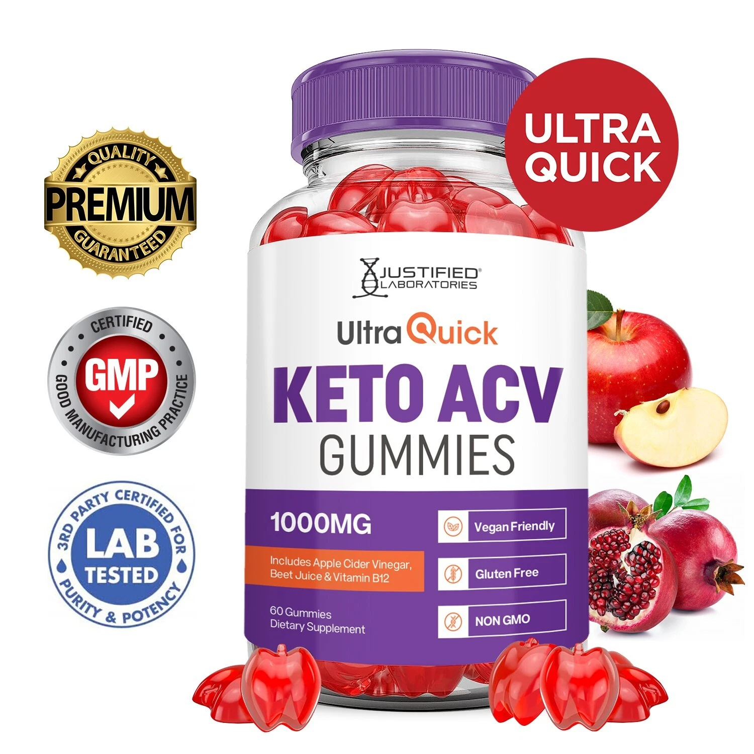 Ultra Quick Keto ACV Gummies 1000MG Apple Cider Vinegar 60 Gummys
