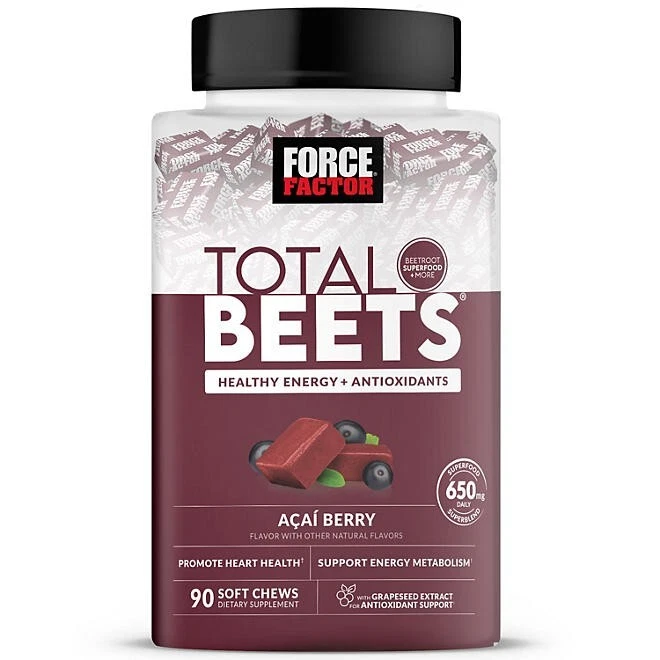 Force Factor Total Beets Beet Root Superfood Soft Chews 90 Ct Acai Berry 12/25