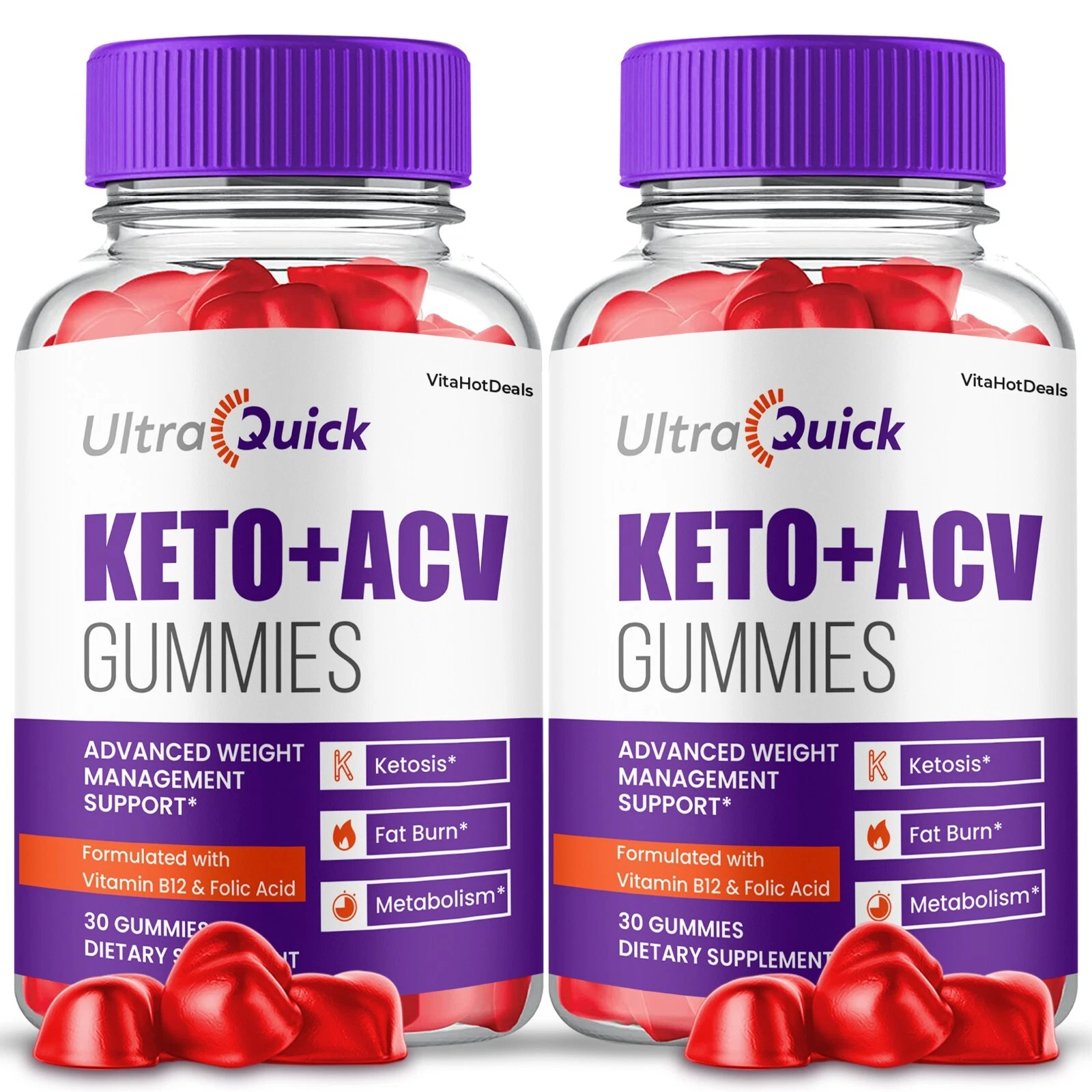 Ultra Quick Keto ACV Gummies, Max Strength Official, Dietary Supplement (2 Pack)