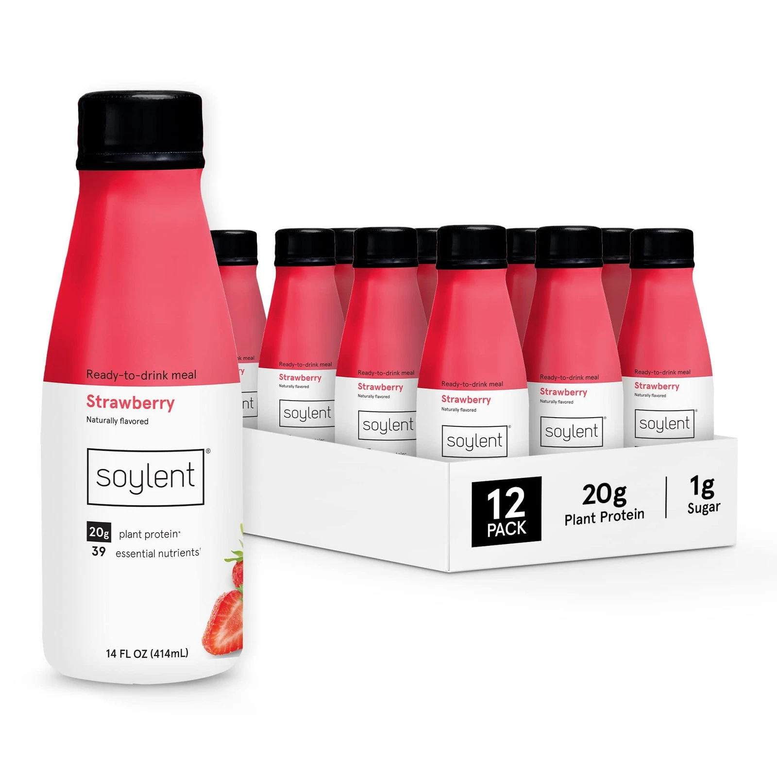 Soylent Plant Based Strawberry Meal Replacement Shake, Contains 20g Complete Veg