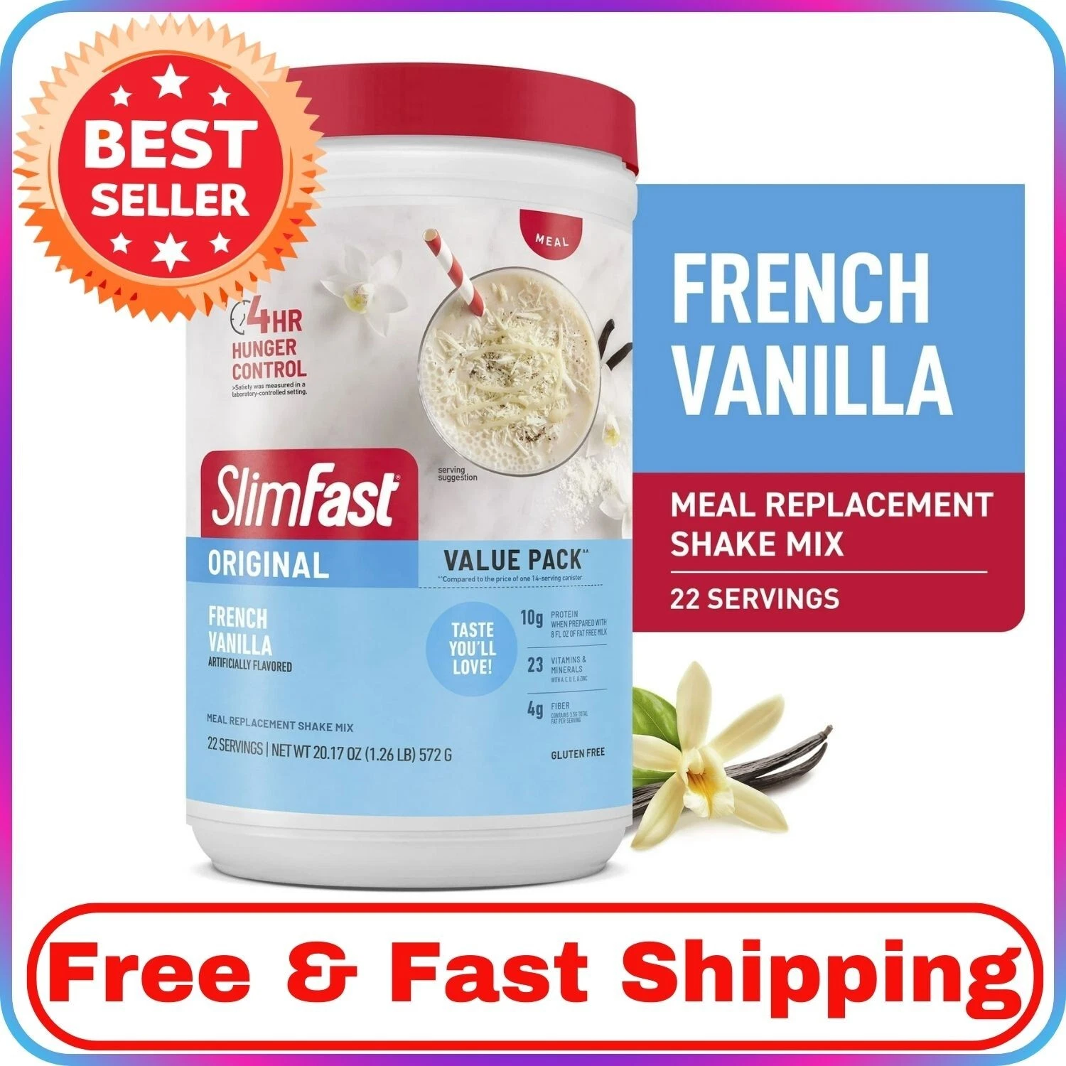 SlimFast Original Meal Replacement Shake Mix, French Vanilla, 22 Servings
