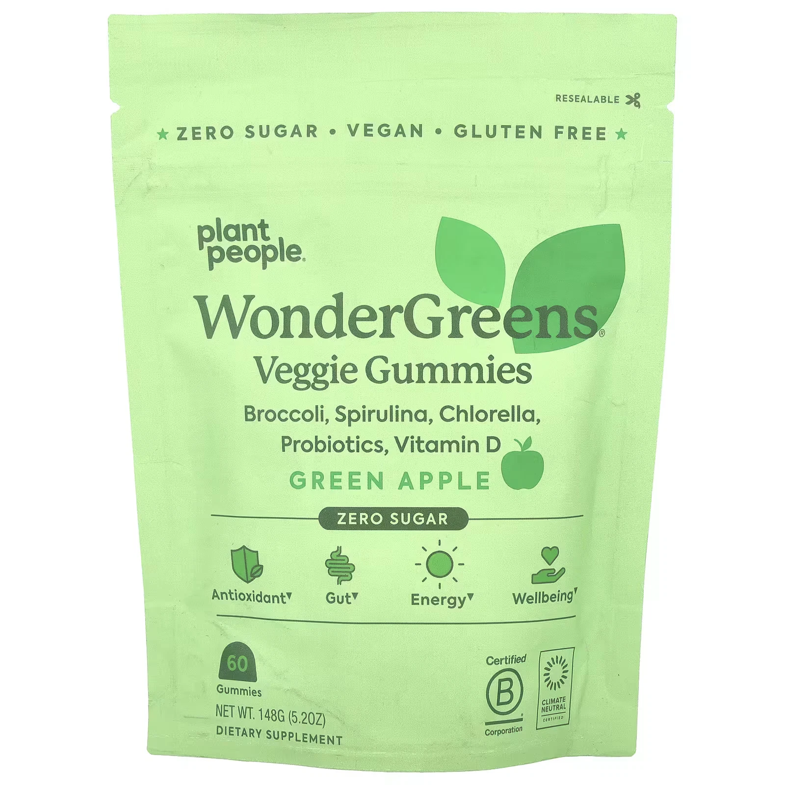 2 X Plant People, WonderGreens�, Veggie Gummies, Green Apple, 60 Gummies