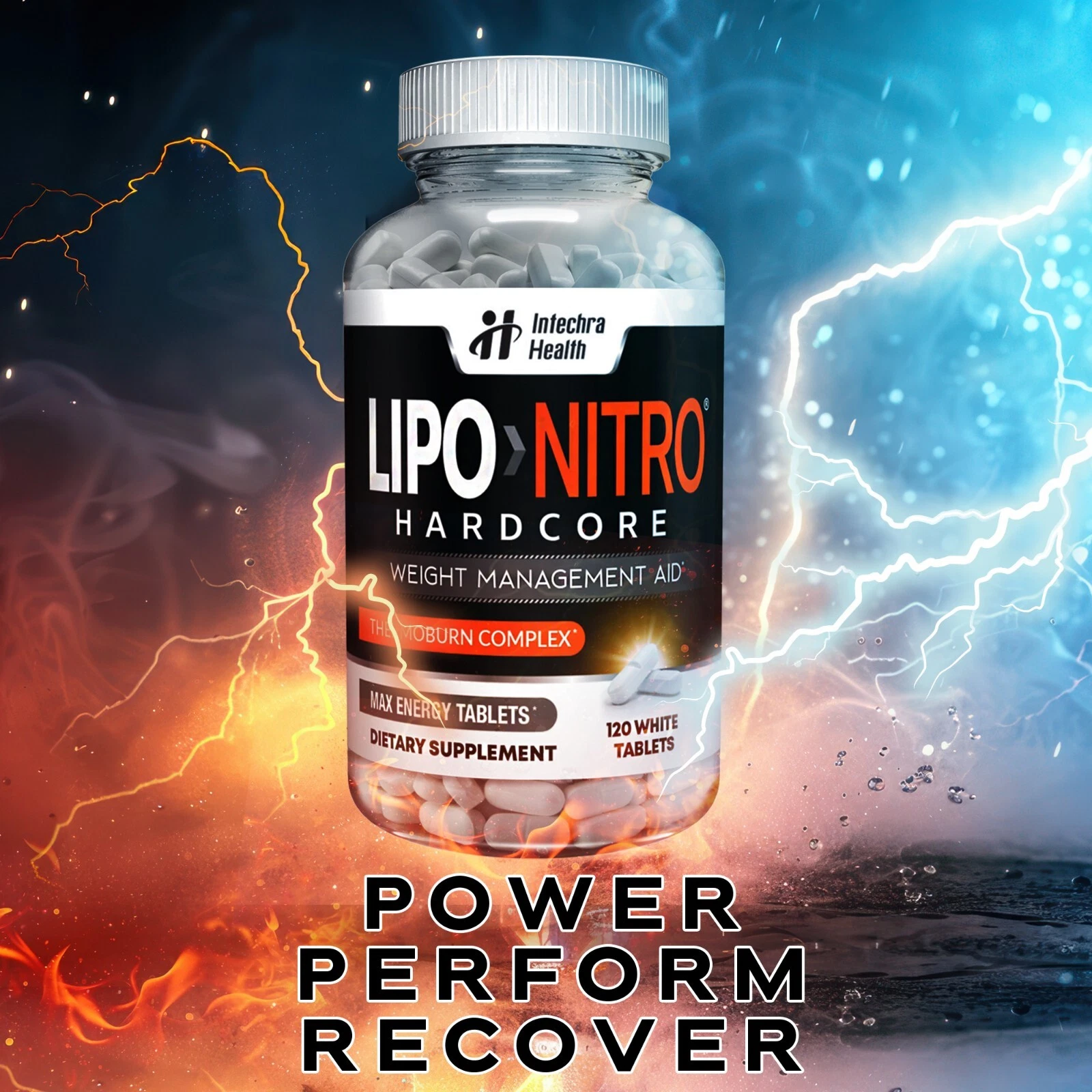 LIPONITRO Powerful Diet Support Pills + Energy Boost - 120 White Tablets