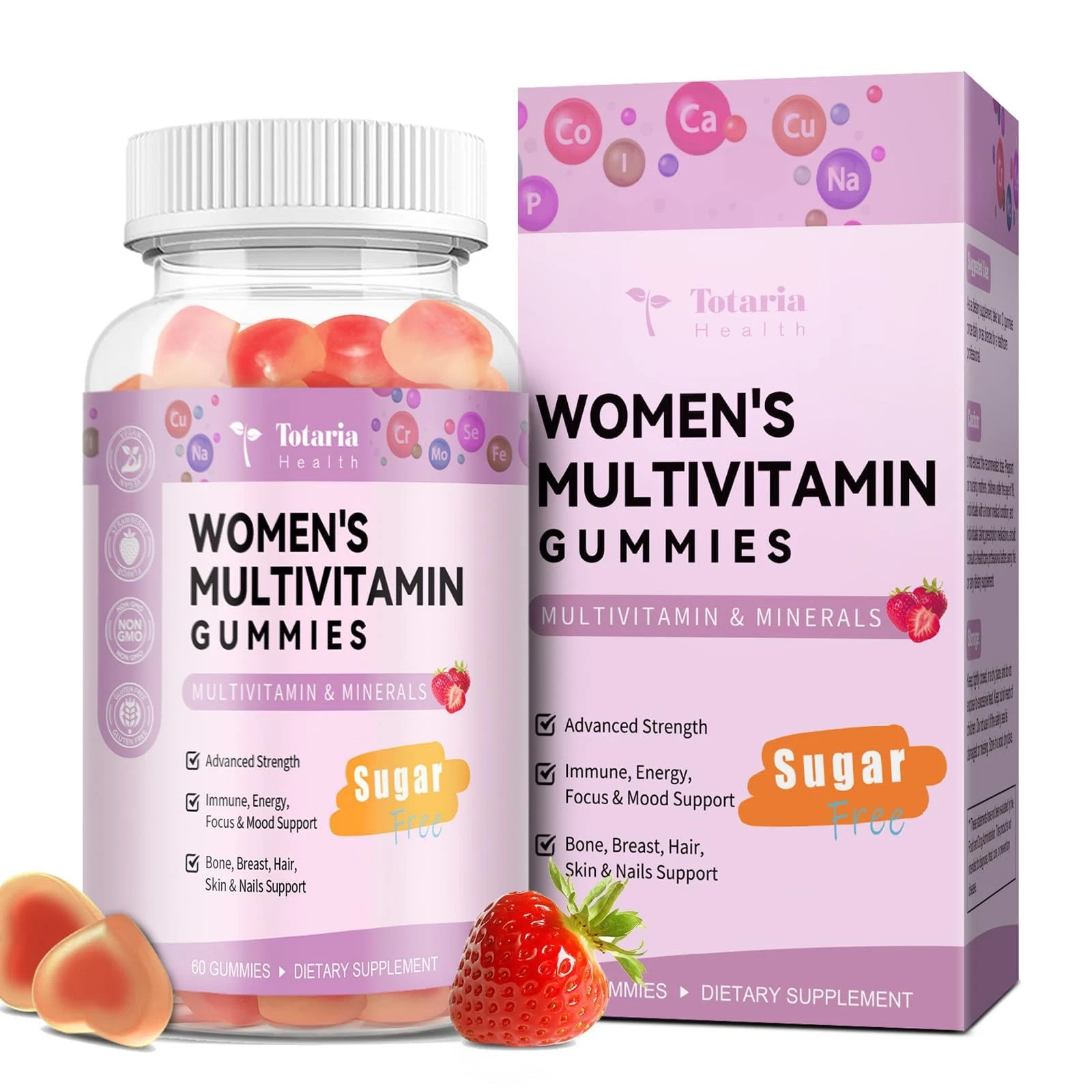Totaria Sugar Free Multivitamin Gummies for Women 14+ w/Iron, Inositol, Folate,