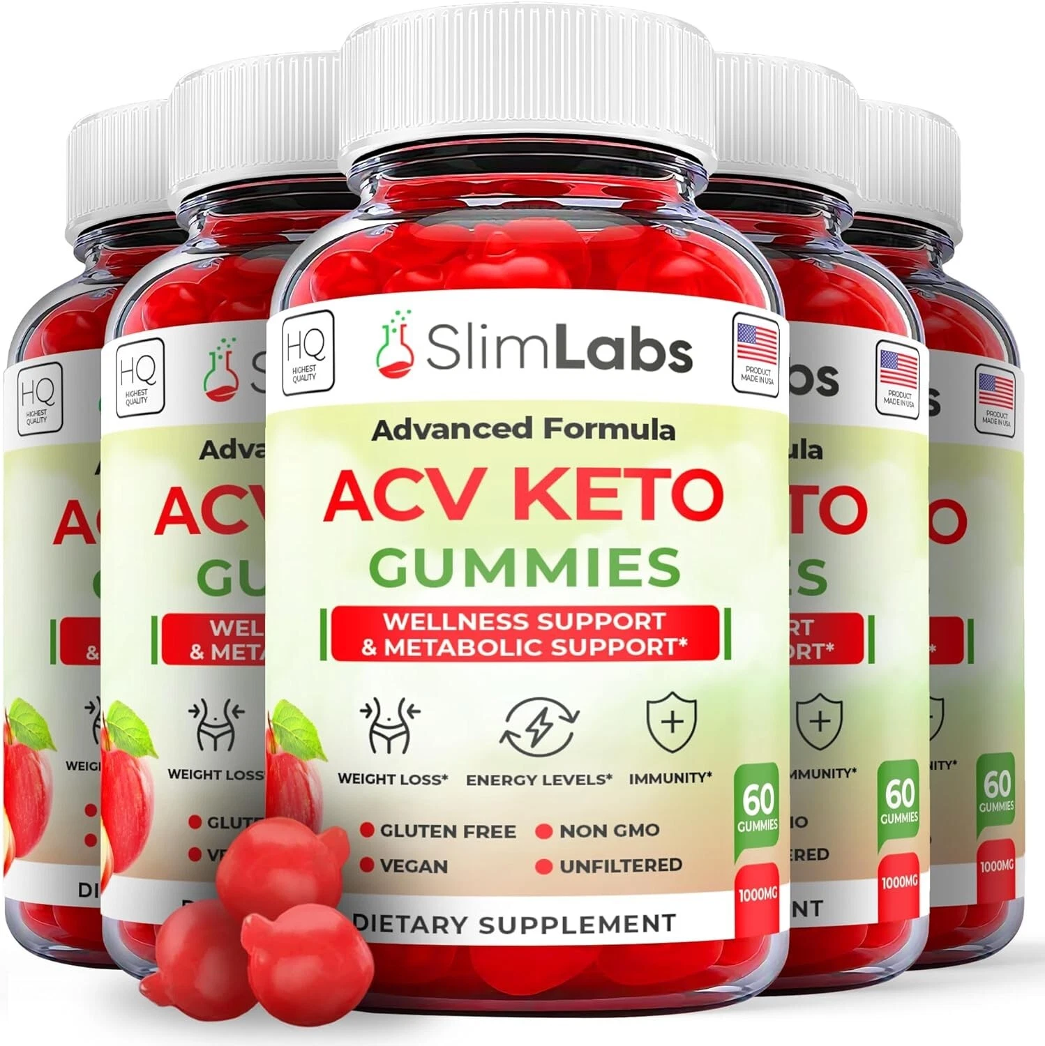 Slim Labs Keto Gummies - Slim Labs Keto ACV Gummys Weight Loss ORIGINAL - 5 Pack
