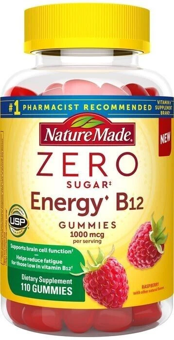 Nature Made Zero Sugar Energy B12 Gummies Raspberry Flavor 110ct