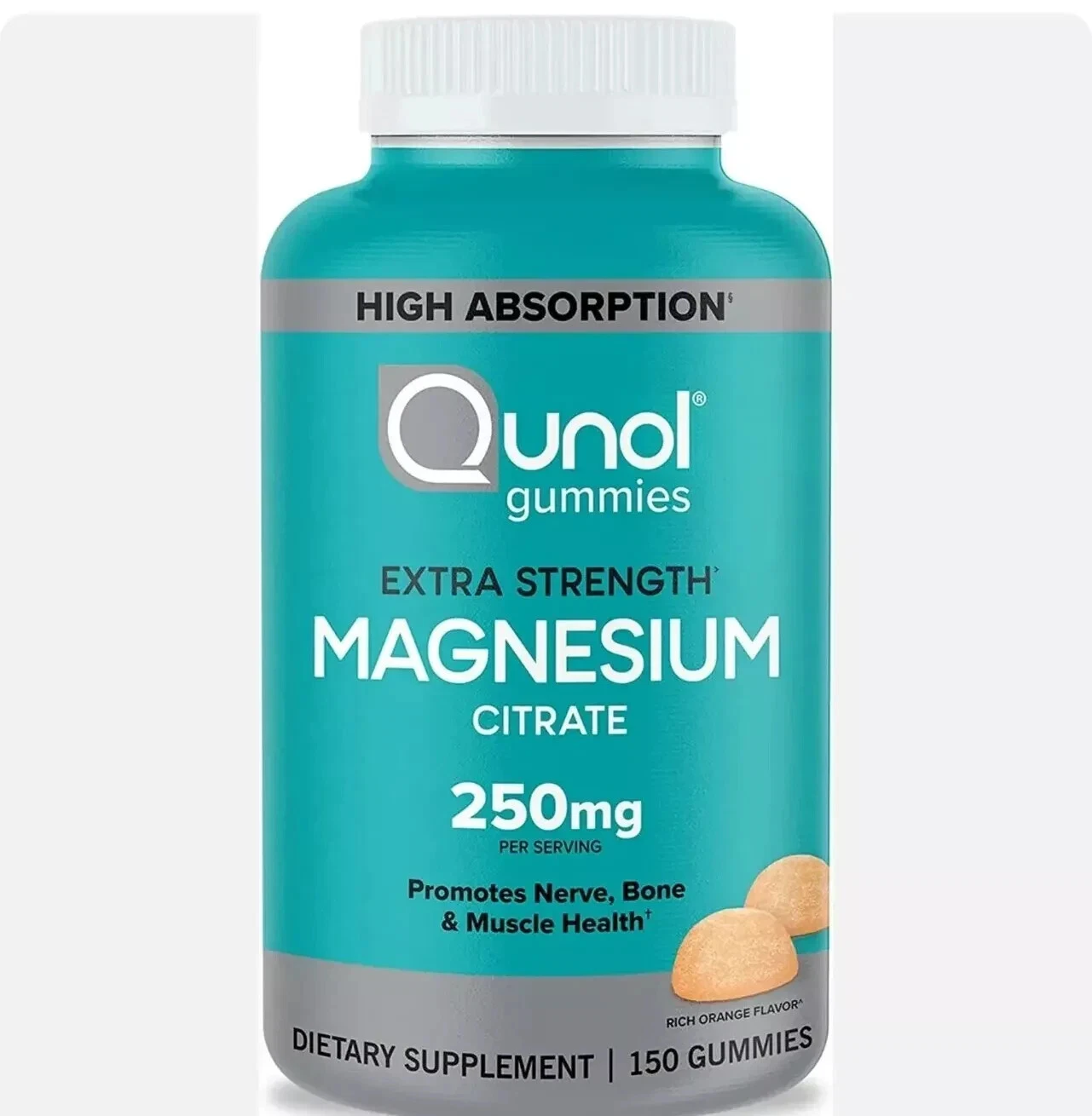 Qunol extra streng magnesium citrate gummies 250mg per serving 150 Gummies