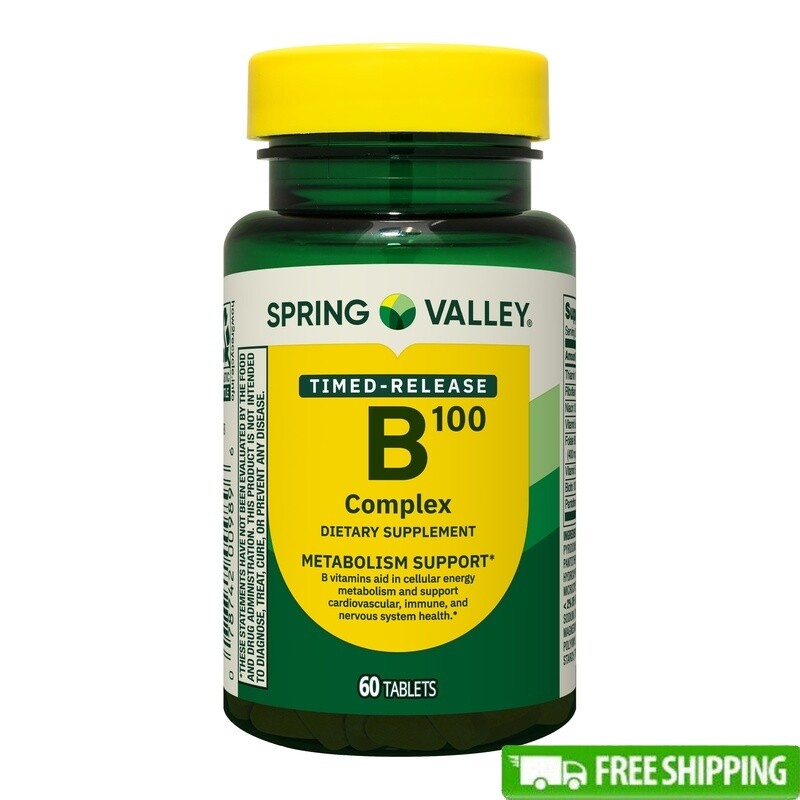 B100 Complex Timed Release Metabolism Support Tablets 60 Count Gluten Free New